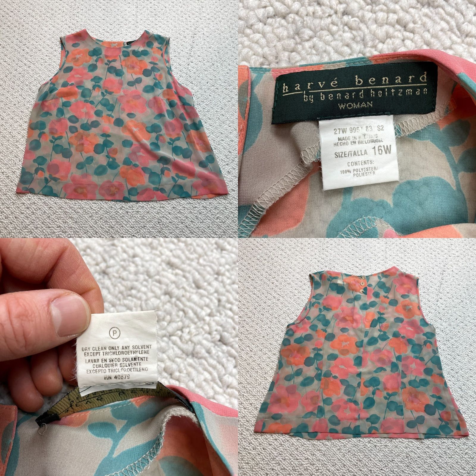 Vintage Harve Benard Jacket Blouse and Tank Combo Womens 16W Floral Jacket? Size XXL / US 16-18 / IT 52-54 - 9 Thumbnail