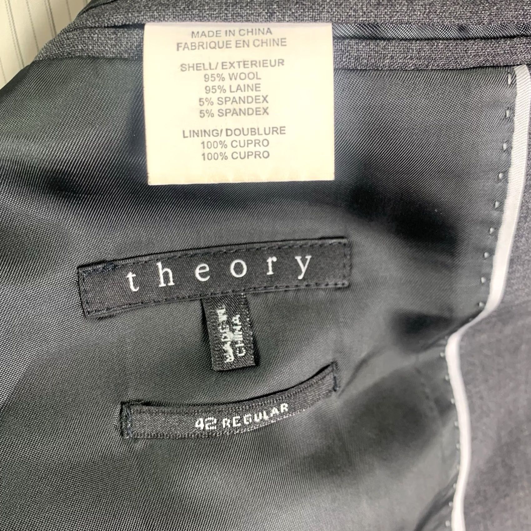 Theory Theory Blazer Mens 42R Gray Wool Spandex 2 Button (has Hole) Jacket/Coat, Single-Breasted, Regular Fit, Business Formal Office Work, Theory Size 42R - 2 Thumbnail