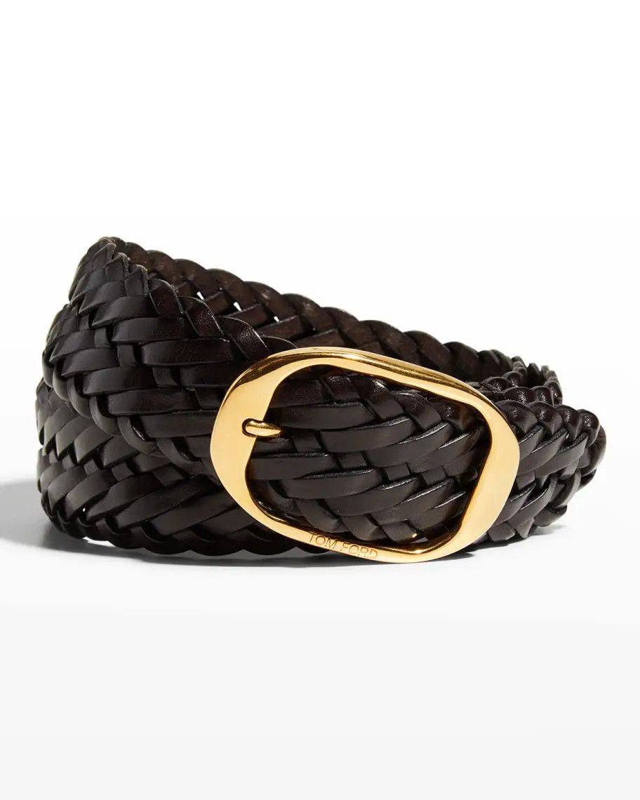 Tom Ford o1loc1c0824 TB278J Size: 100/ Woven Leather Oval Buckle Belt Size 42 - 1 Thumbnail