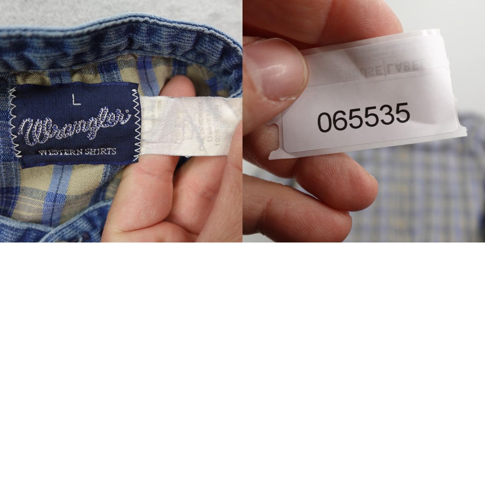Wrangler VINTAGE Wrangler Shirt Large Blue Tan Plaid Western Denim Band Collar Button-Up Mens L 90s Cowboy Western Casual Workwear Size US L / EU 52-54 / 3 - 8 Thumbnail