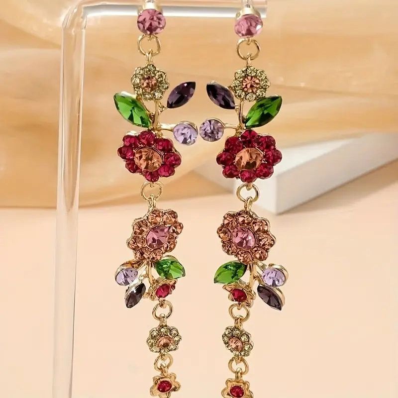 Other Floral Rhinestone Dangle Earrings – Flower Drop Earrings Size ONE SIZE - 2 Thumbnail