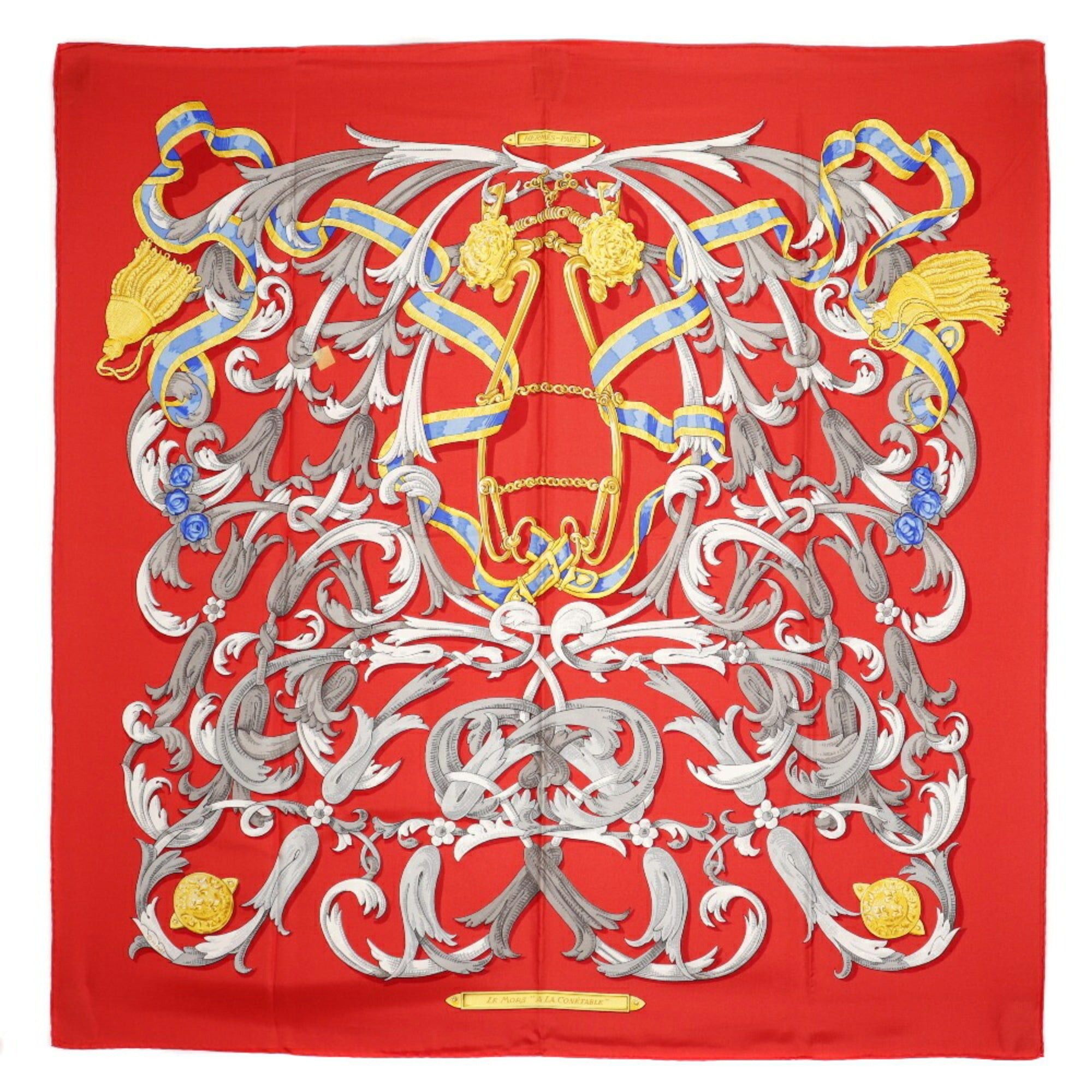 image of Hermes Carre90 Scarf Le Mors A La Conetable Elegance Silk Made In France Red Ladies, Women's