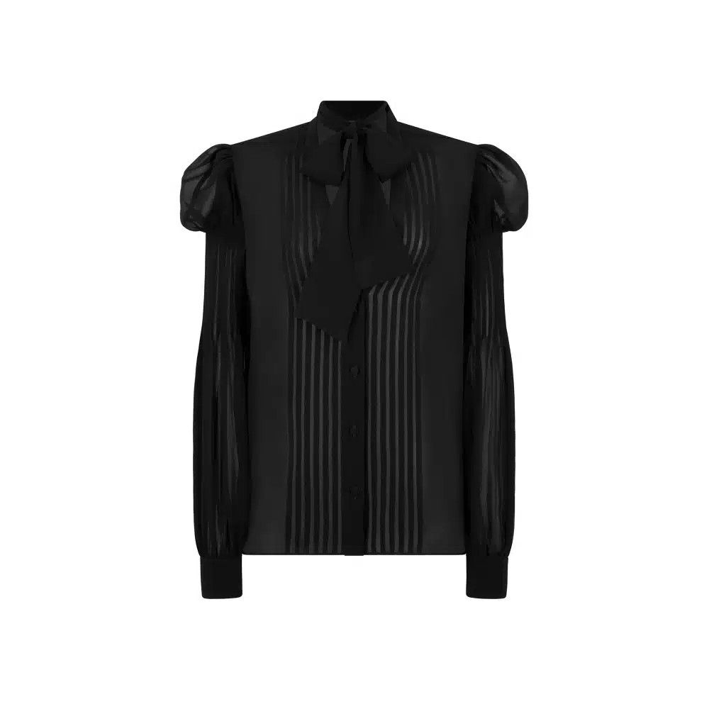 Tom Ford o1loc1c0725 CA3286 Striped Silk Blend Shirt in Black Size S / US 4 / IT 40 - 1 Thumbnail