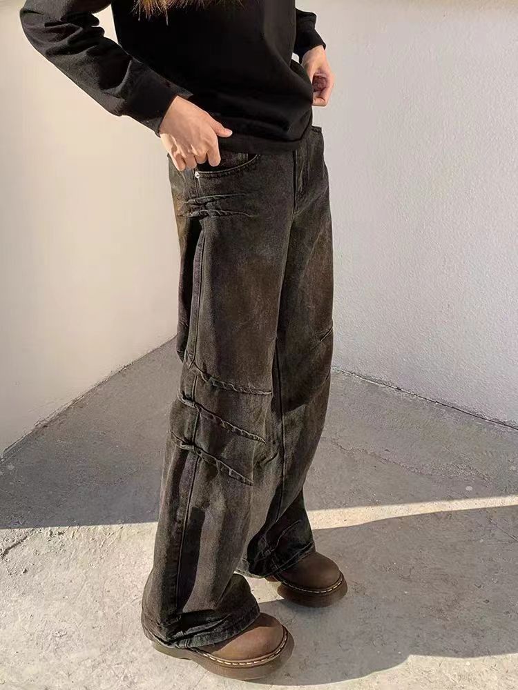 Japanese Brand × Jean Retro street style scratched straight wide leg jeans Size US 34 / EU 50 - 3 Thumbnail