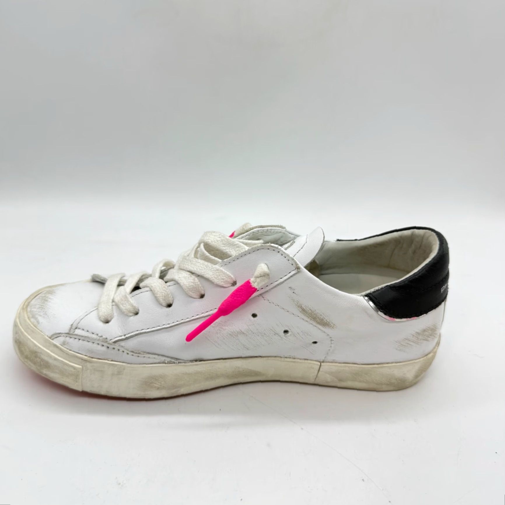 Philippe Model Philippe Model Womens Leather Sneakers Size 36 6 White Pink Distressed Italy Sneaker Leather White Pink Women US 6 EU 36 Size US 6 / IT 36 - 6 Thumbnail