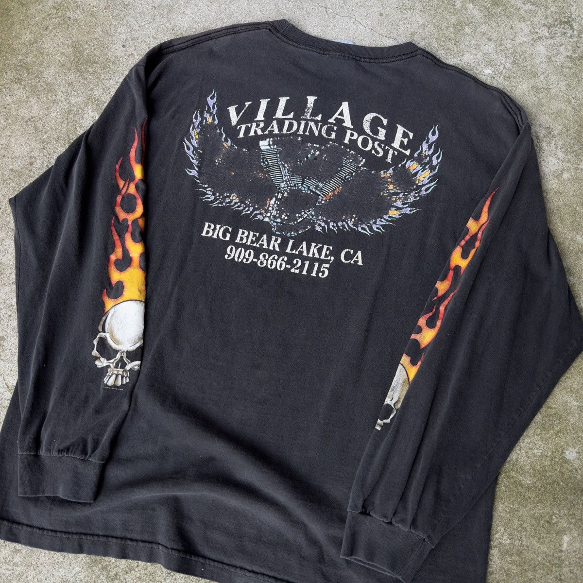 Vintage Skull Biker Flame Longsleeve Thrashed Faded ERD Grunge Biker Size US XL / EU 56 / 4 - 7 Thumbnail