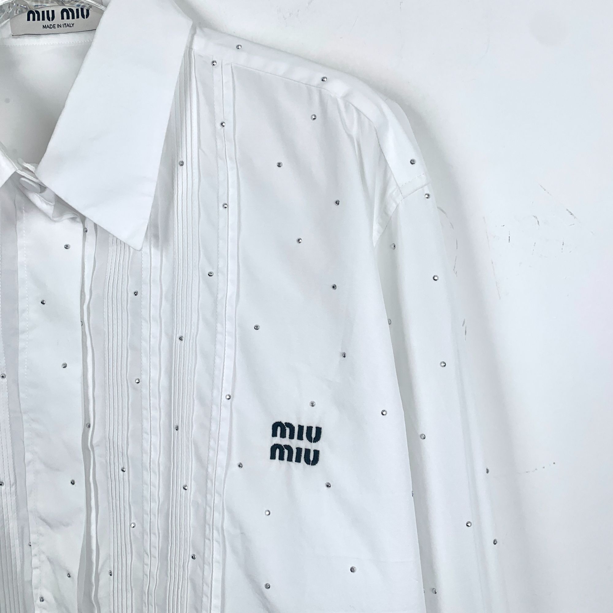 Miu Miu Miu Miu 2022 White Embellished Letter Embroidery Cotton Polo Size M / US 6-8 / IT 42-44 - 7 Thumbnail
