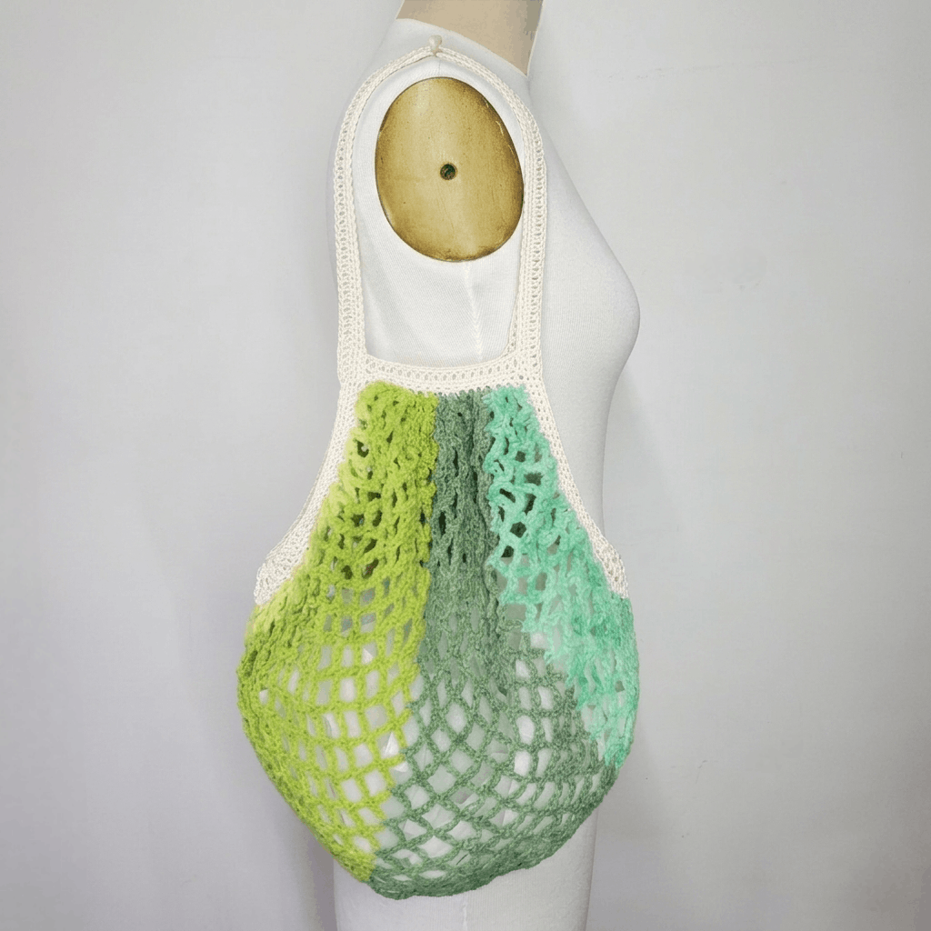 Handmade Farmers Market Bag Handmade Green Crochet French Net Sack Size ONE SIZE - 2 Thumbnail