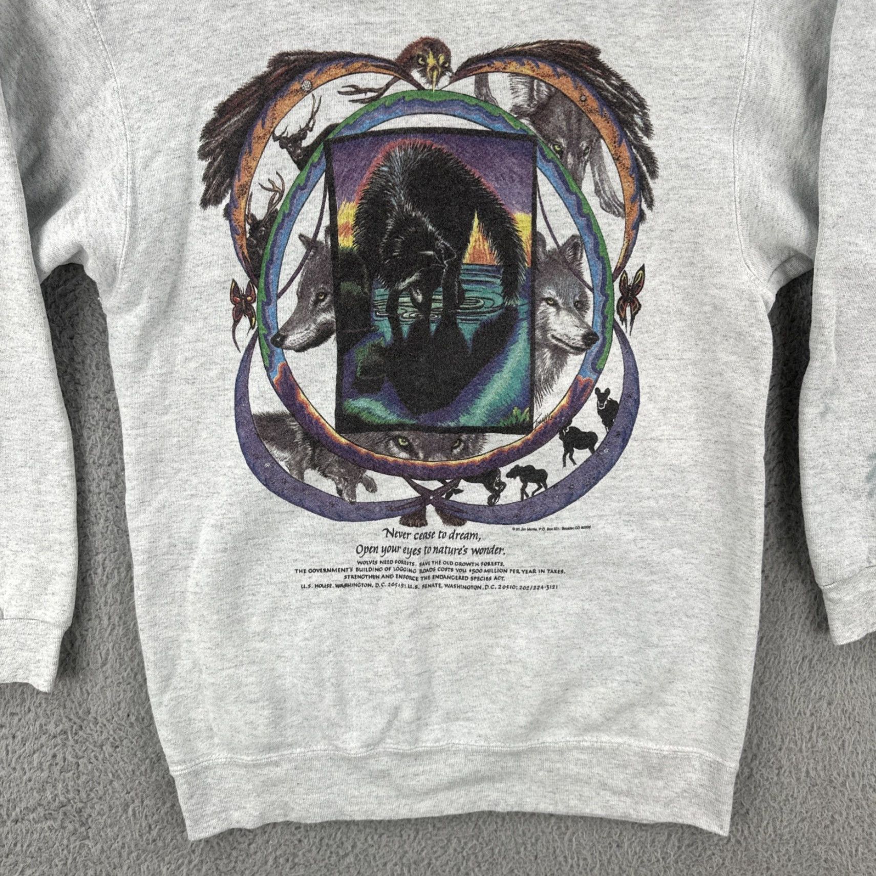 Vintage VINTAGE Oneita Power Sweats Sweatshirt Adult S Gray Wolf Graphic Print 90s Nature Mens Pullover Crewneck Regular Cotton Heavyweight Size US S / EU 44-46 / 1 - 4 Thumbnail