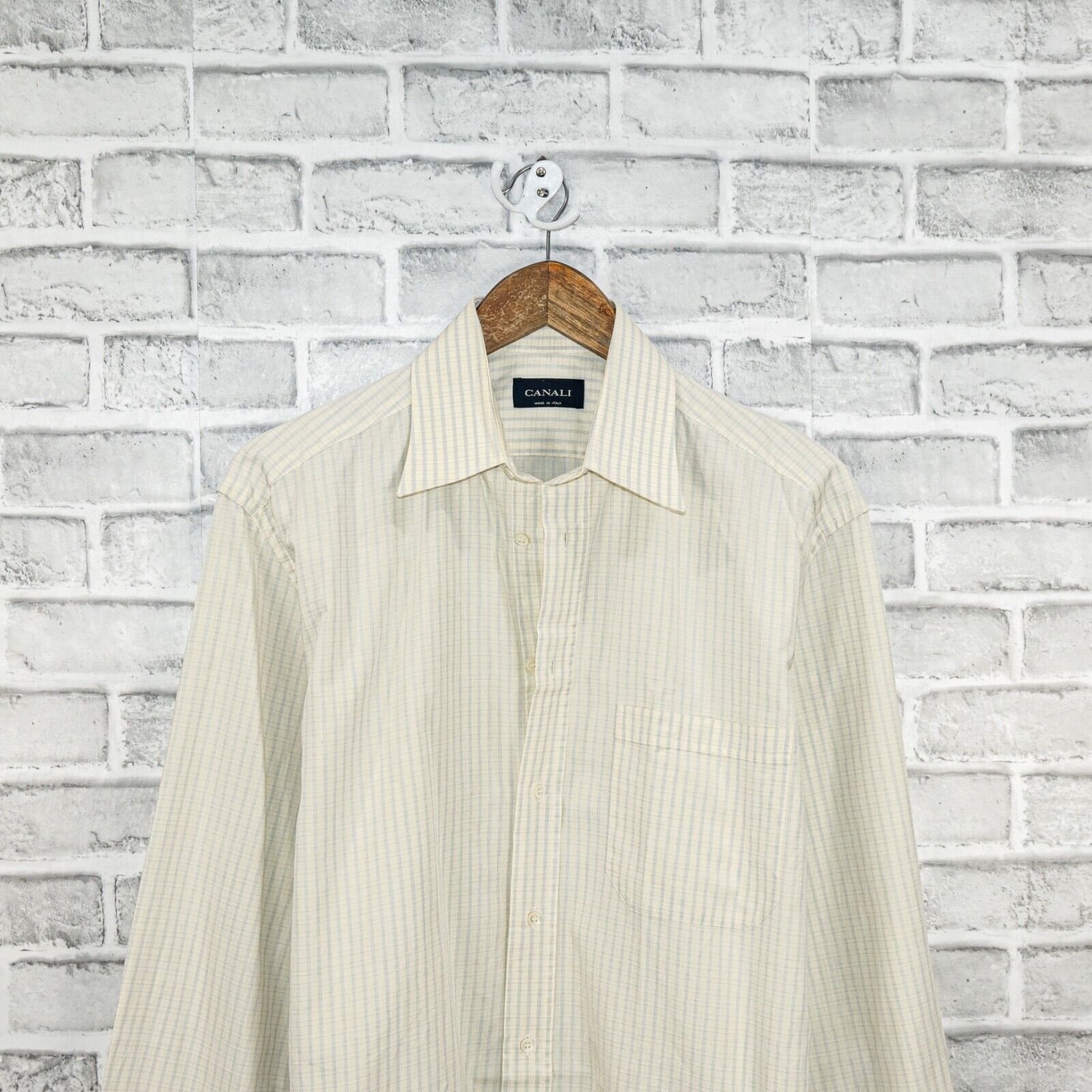 Canali CANALI Long Sleeve Button Down Dress Shirt Beige striped Size US M / EU 48-50 / 2 - 4 Thumbnail