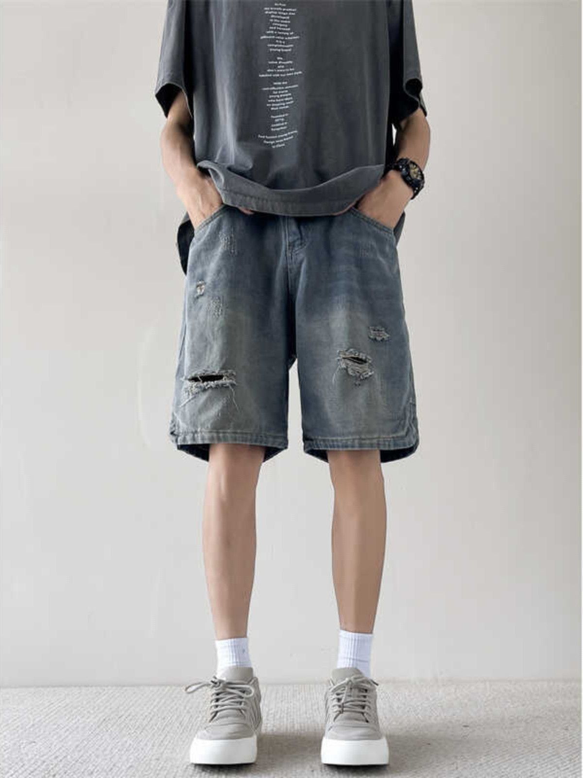 Japanese Brand × Jean Loose wide leg straight leg ripped denim shorts Size US 32 / EU 48 - 1 Thumbnail