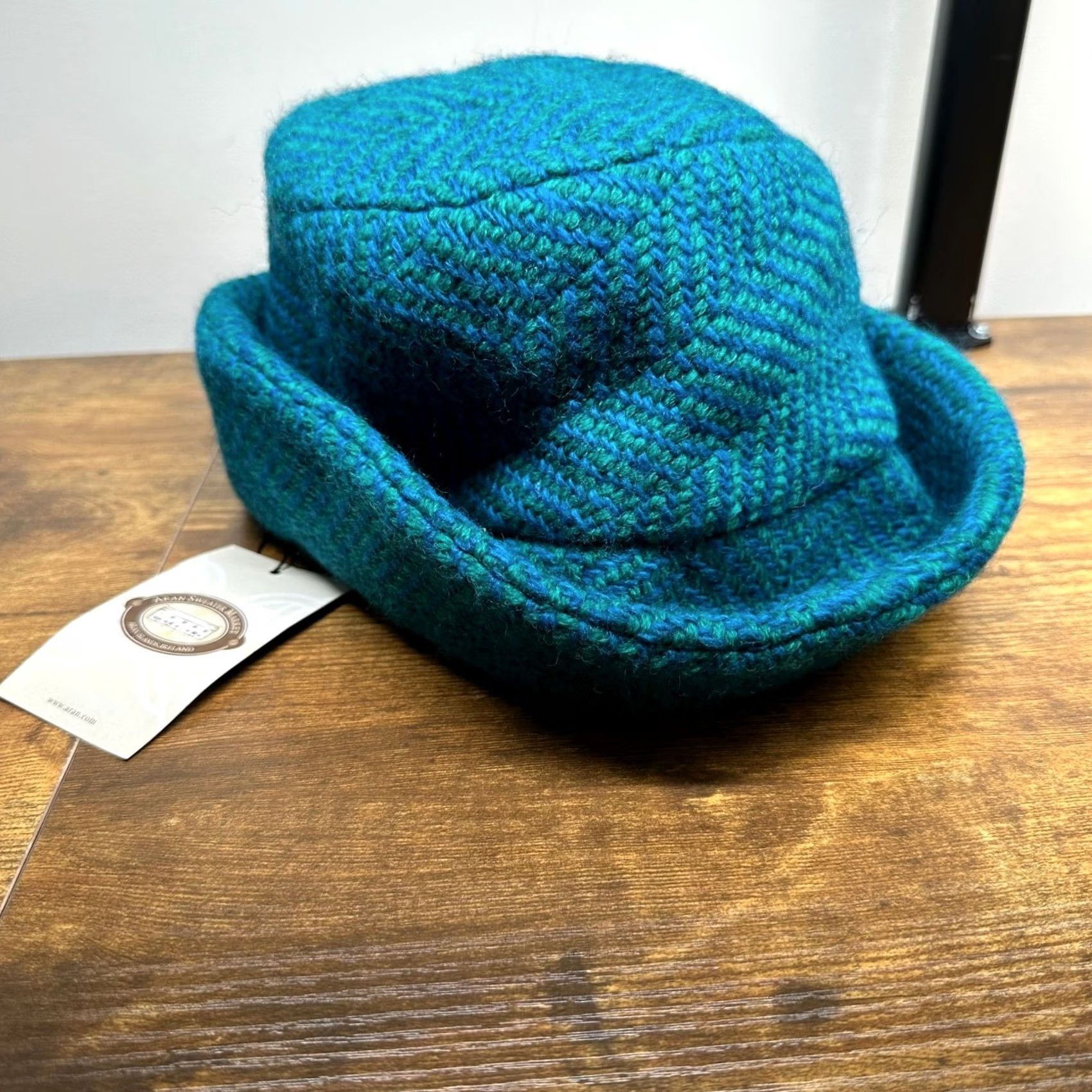 Market Aran Sweater Market Hat Teal Ireland Wool Herringbone Cloche Women One Size Size ONE SIZE - 2 Thumbnail
