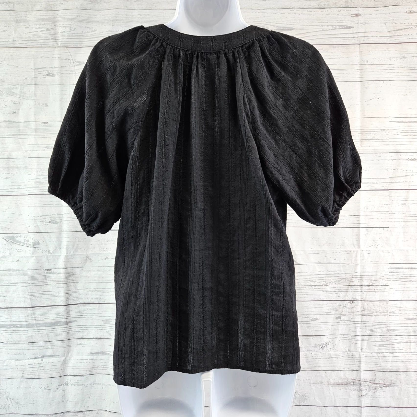 Loft LOFT Ann Taylor Womens Top XS Solid Black Cotton V-Neck Short Sleeve Blouse Shirt, XS, Women Size XS / US 0-2 / IT 36-38 - 4 Thumbnail