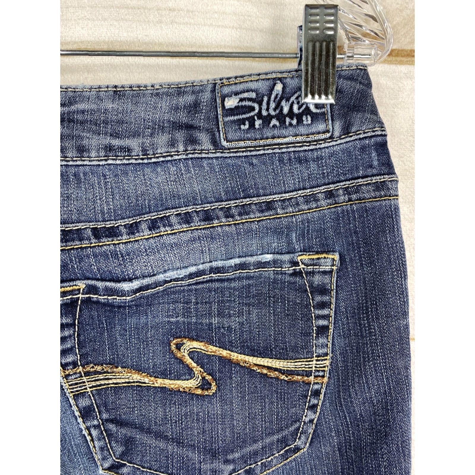 Silver Jeans Co. Silver Jeans Distressed Stretch Denim Aiko Bootcut Jeans Medium Wash Blue 30 Regular Women) Size 30" / US 8 / IT 44 - 6 Thumbnail