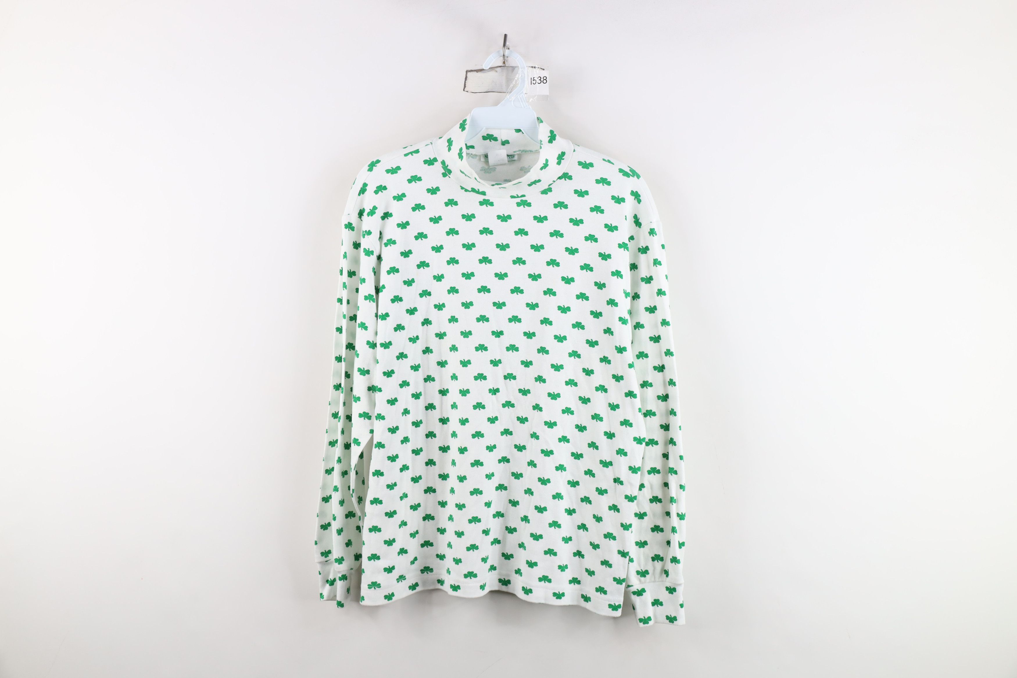 Vintage Vintage 90s Patricks Day Clover Mock Neck T-Shirt USA Size M / US 6-8 / IT 42-44 - 1 Thumbnail