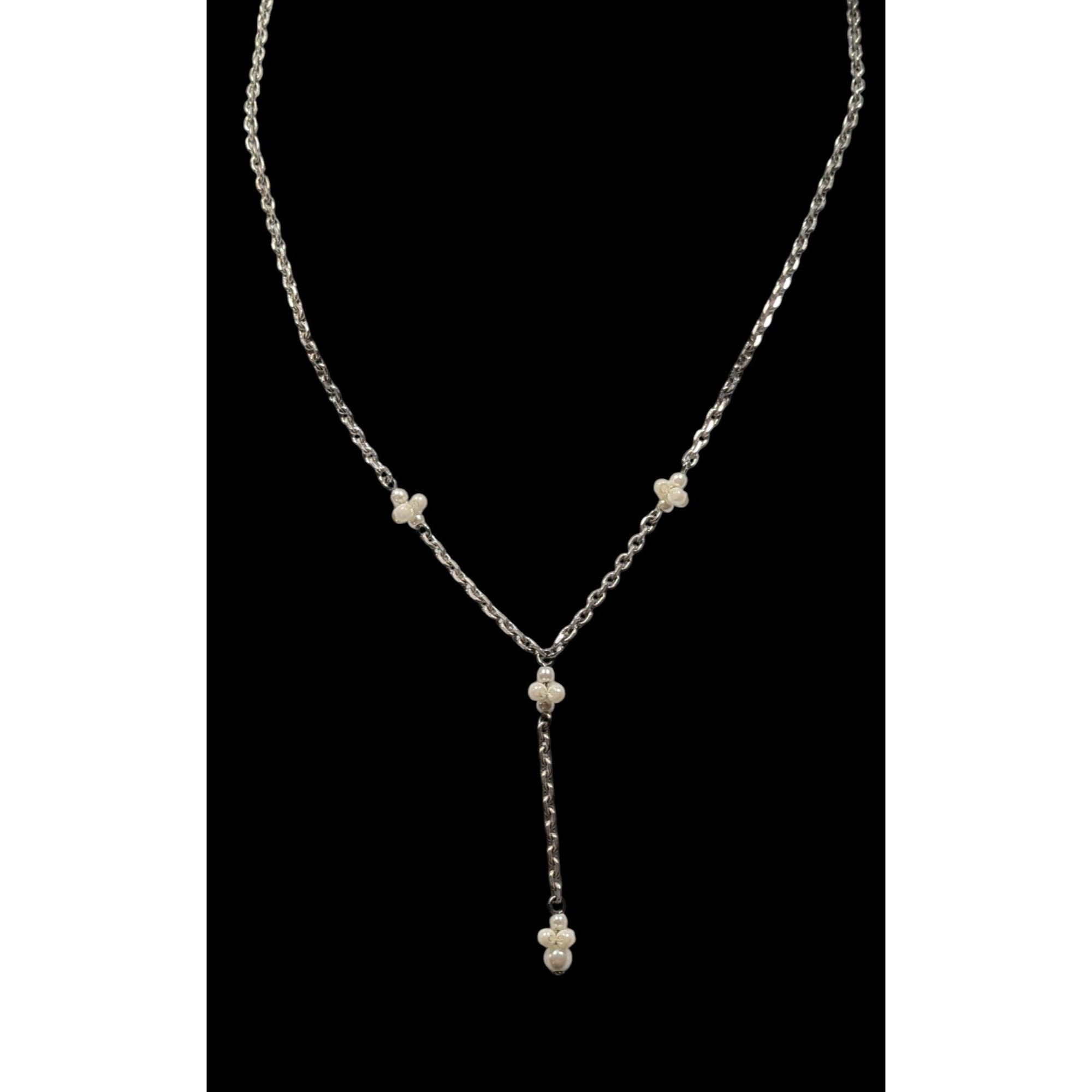 Other Dainty Seed Pearl Silver Tone Chain Y Drop Necklace Size ONE SIZE - 1 Thumbnail