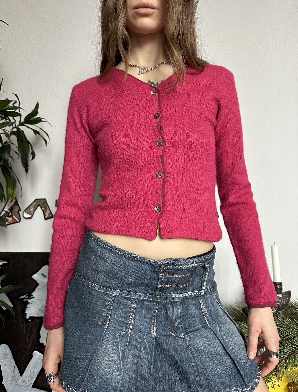 Japanese Brand Gas Merino Wool Cute Baby Doll Knit Mesh Inside Cardigan Size S / US 4 / IT 40 - 6 Thumbnail