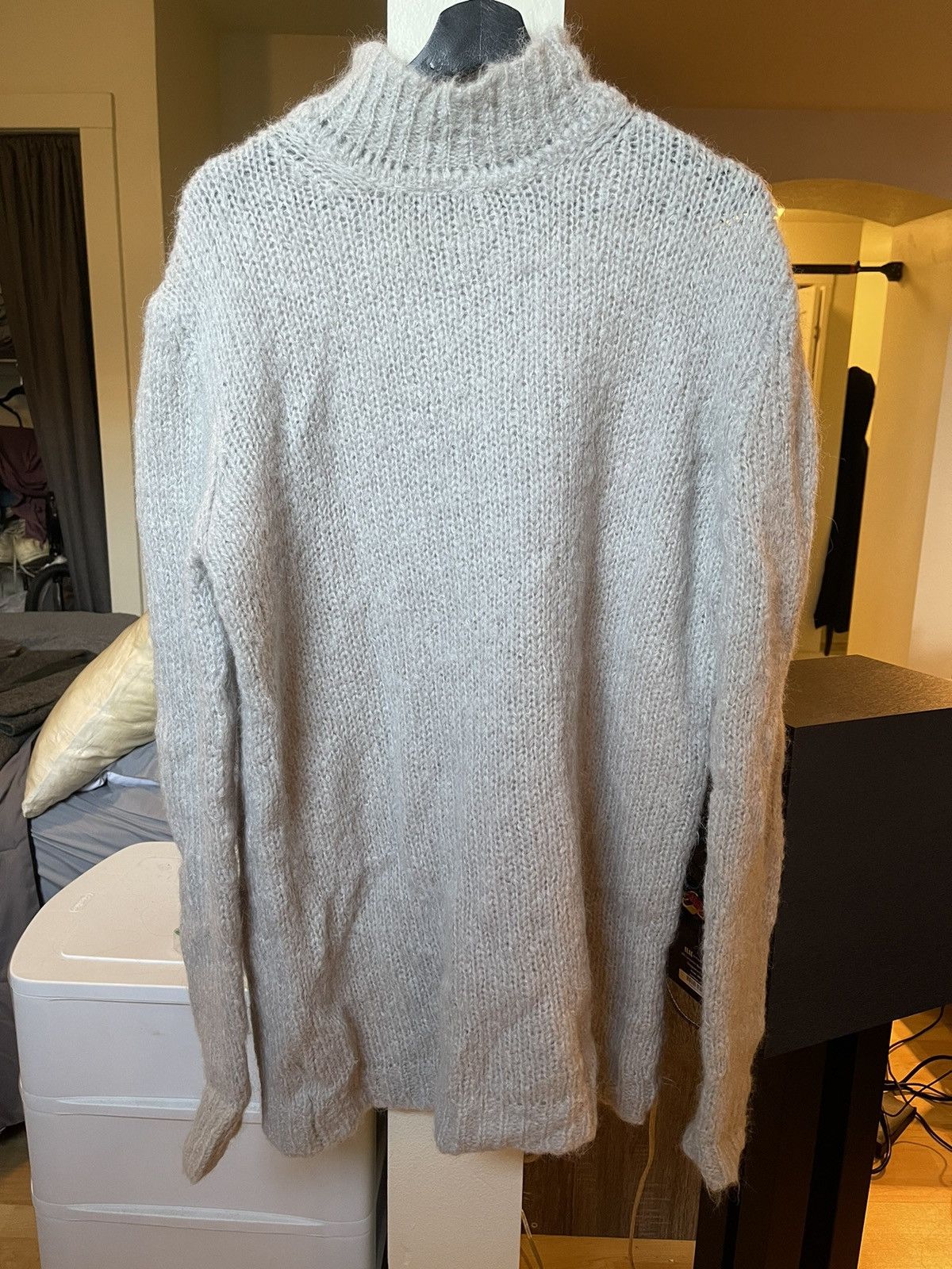 【RICK OWENS】 Mohair/Alpaca Wool knit Rick Owens Mohair Alpaca Blend Oversized Turtleneck Pearl