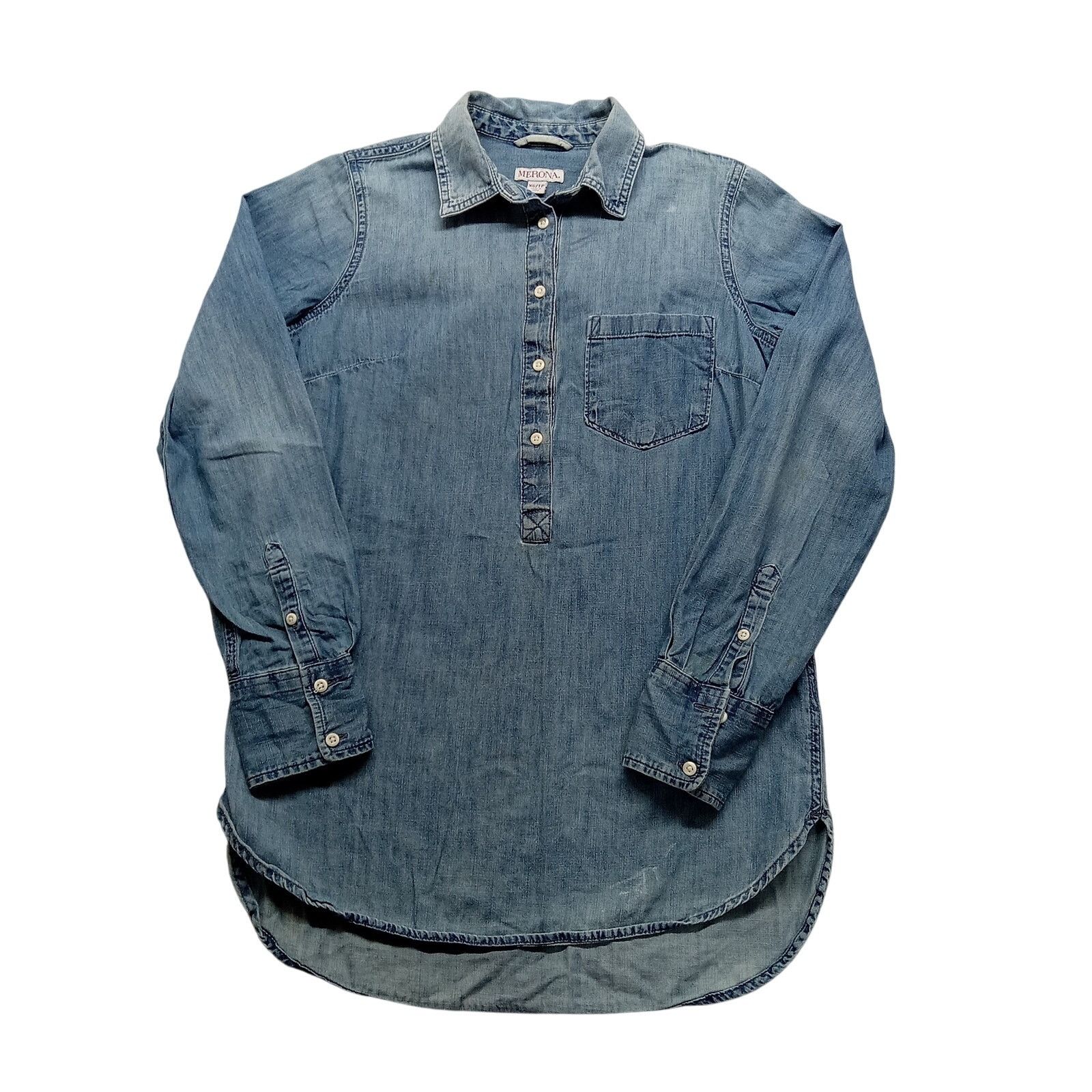Merona Merona Chambray Denim Shirt XS Women's Long Sleeve Cotton Size XS / US 0-2 / IT 36-38 - 1 Thumbnail