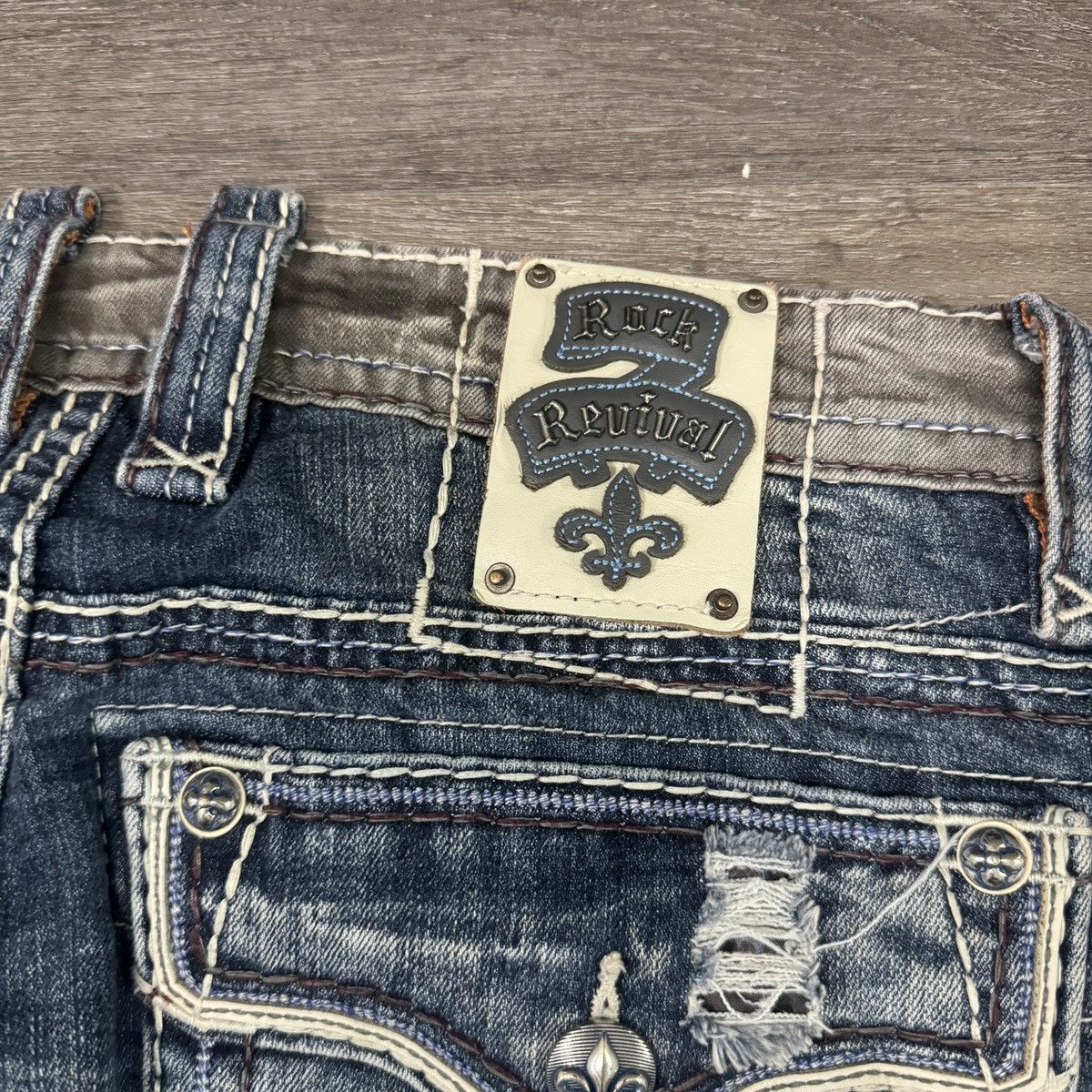 Affliction × Rock Revival × Vintage Crazy Vintage y2k Rock revival distressed embroidered jeans Size US 34 / EU 50 - 4 Thumbnail