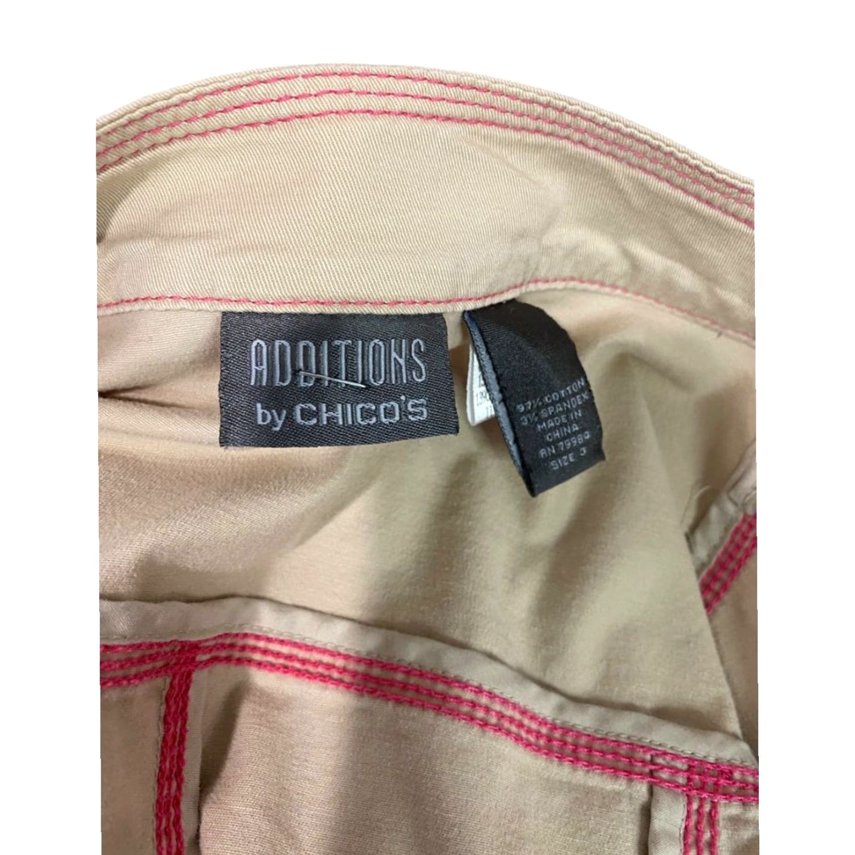 Vintage VINTAGE Additions by Chicos Jacket Womens XL (16/18) Tan Contrast Stitch Cuff Pink Cotton Blend 97% cotton 3% spandex Size XL / US 12-14 / IT 48-50 - 6 Thumbnail