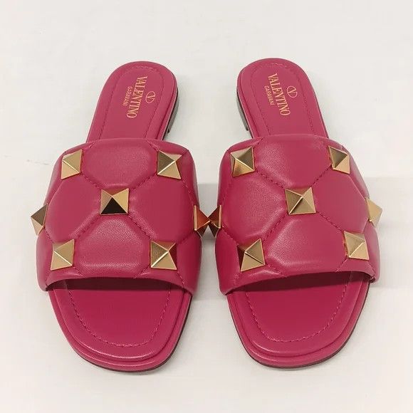Valentino Valentino Roman Stud Quilted Leather Slides - EU37.5/US7.5 Size US 7.5 / IT 37.5 - 3 Thumbnail