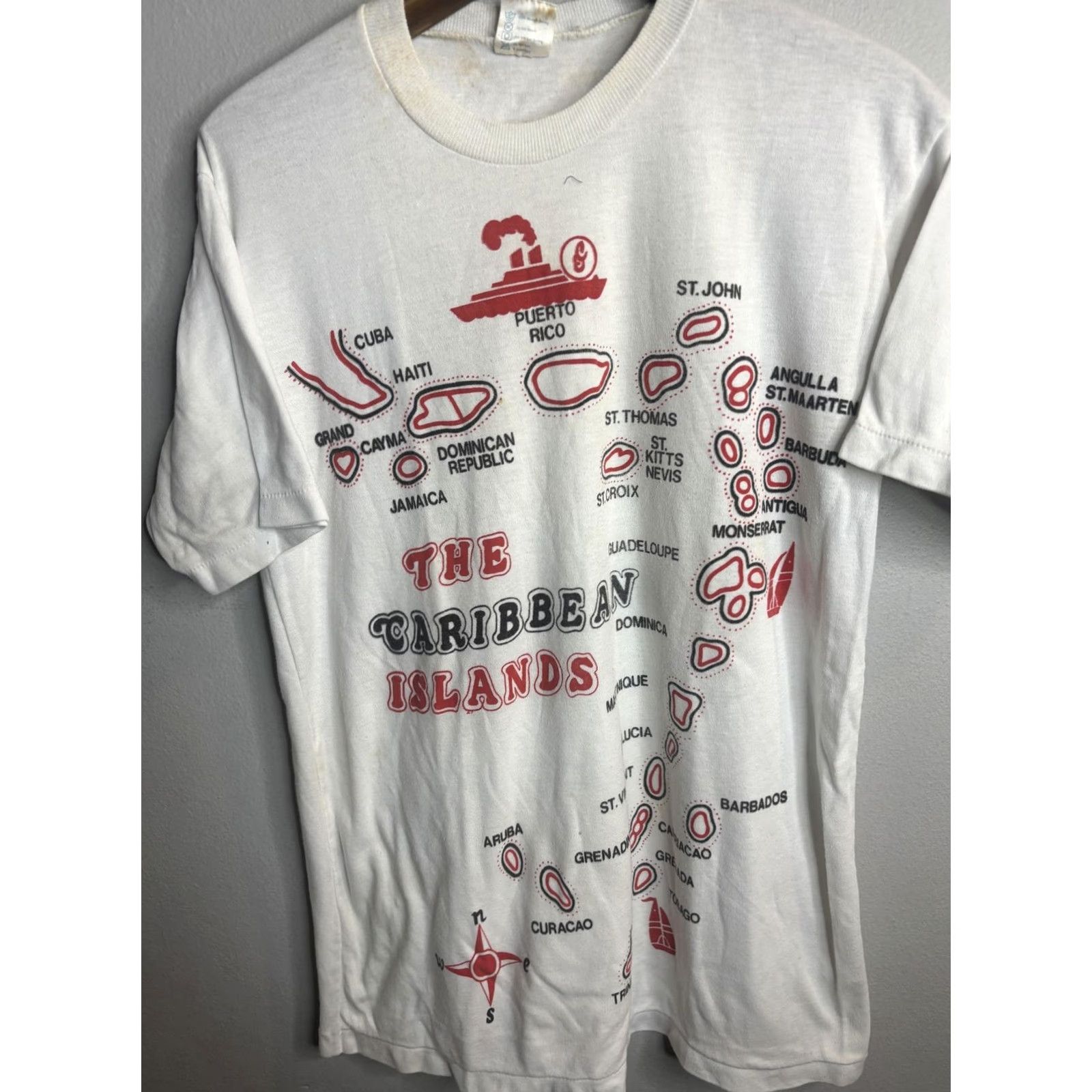 Vintage VINTAGE Caribbean Islands Shirt Mens Large White Map Graphic 50/50 Souvenir 80s Size US L / EU 52-54 / 3 - 2 Thumbnail