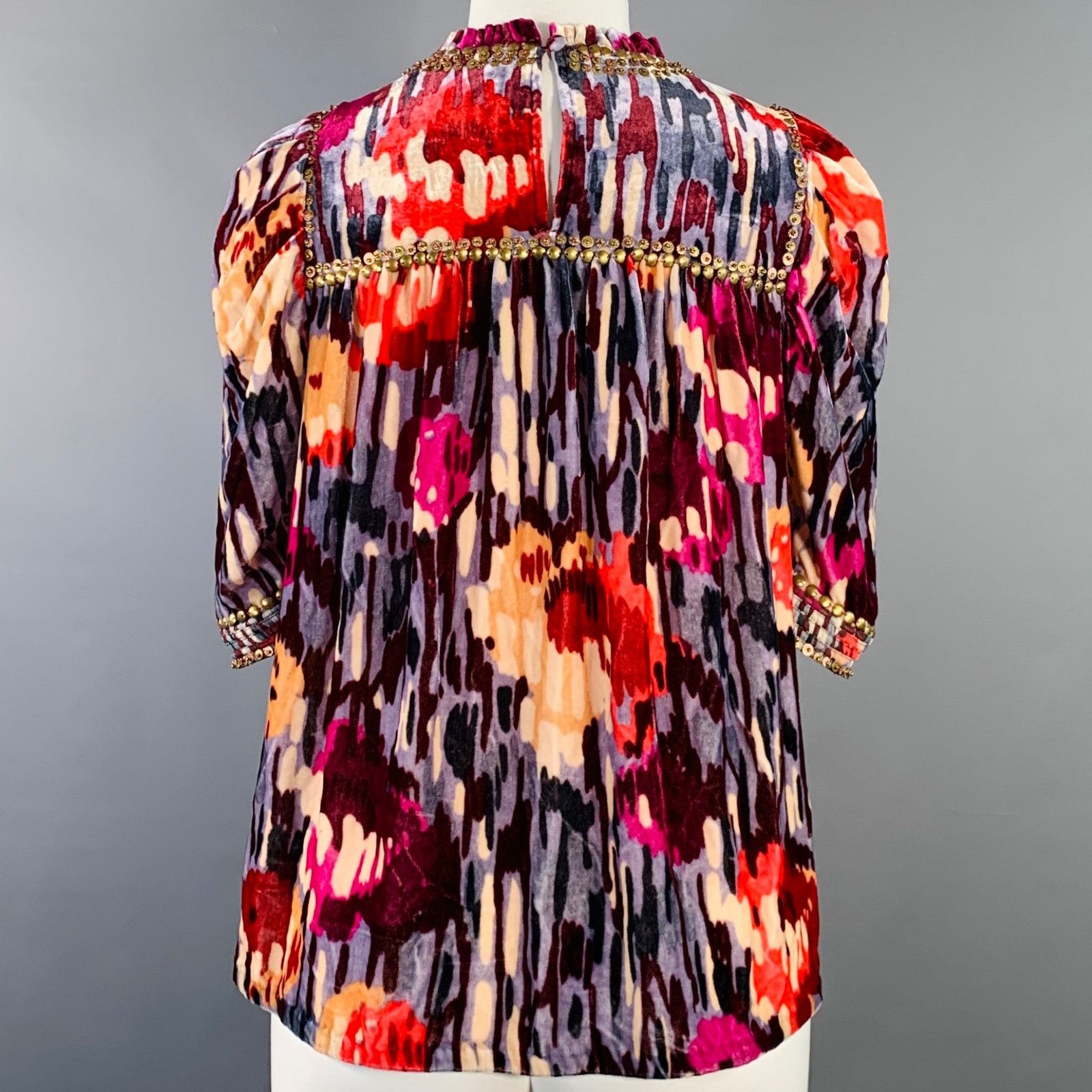 Ulla Johnson ULLA JOHNSON Velour Abstract Floral Beaded Blouse Size XS / US 0-2 / IT 36-38 - 4 Thumbnail