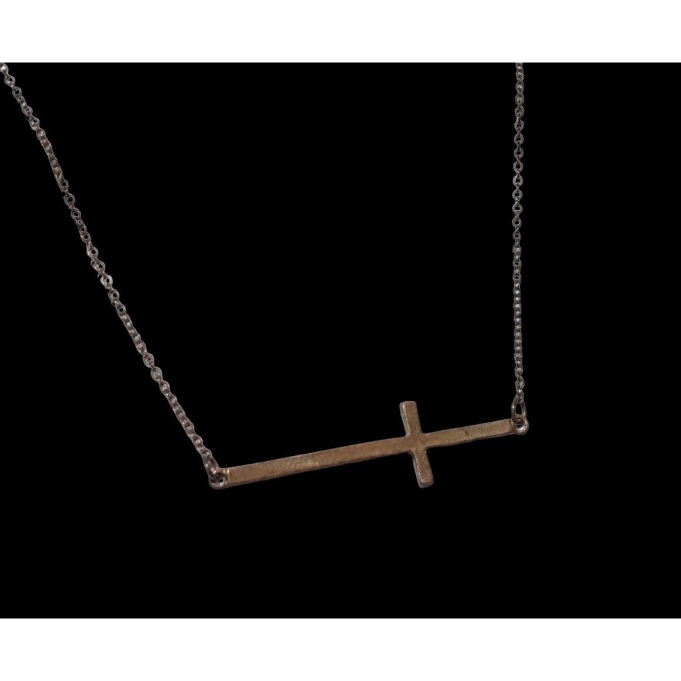 Other Antiqued Gold Sideways Cross Pendant Necklace Size ONE SIZE - 3 Thumbnail