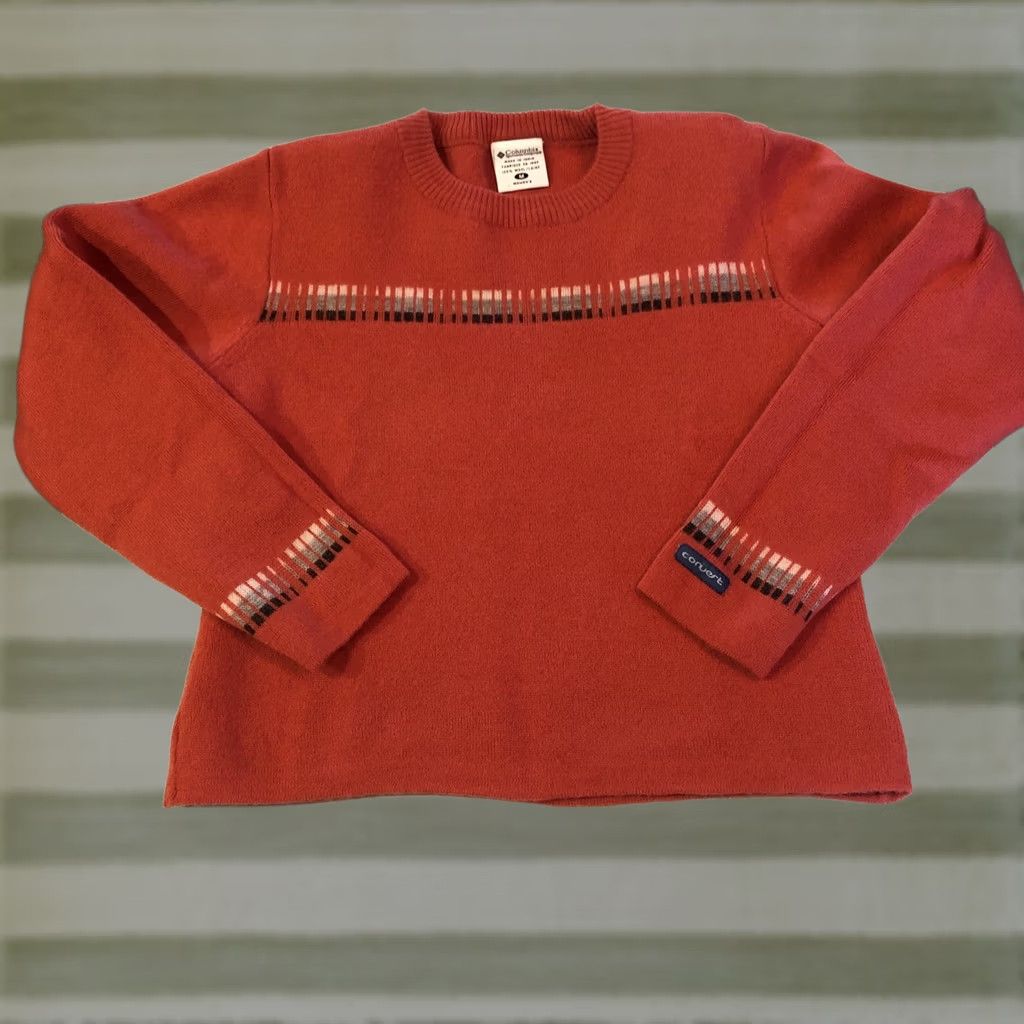 Vintage Columbia Women M Burnt Orange 100% Wool Sweater Long Sleeve Mock Neck Pullover Casual Outdoor Fall Spring Winter Size M / US 6-8 / IT 42-44 - 1 Thumbnail