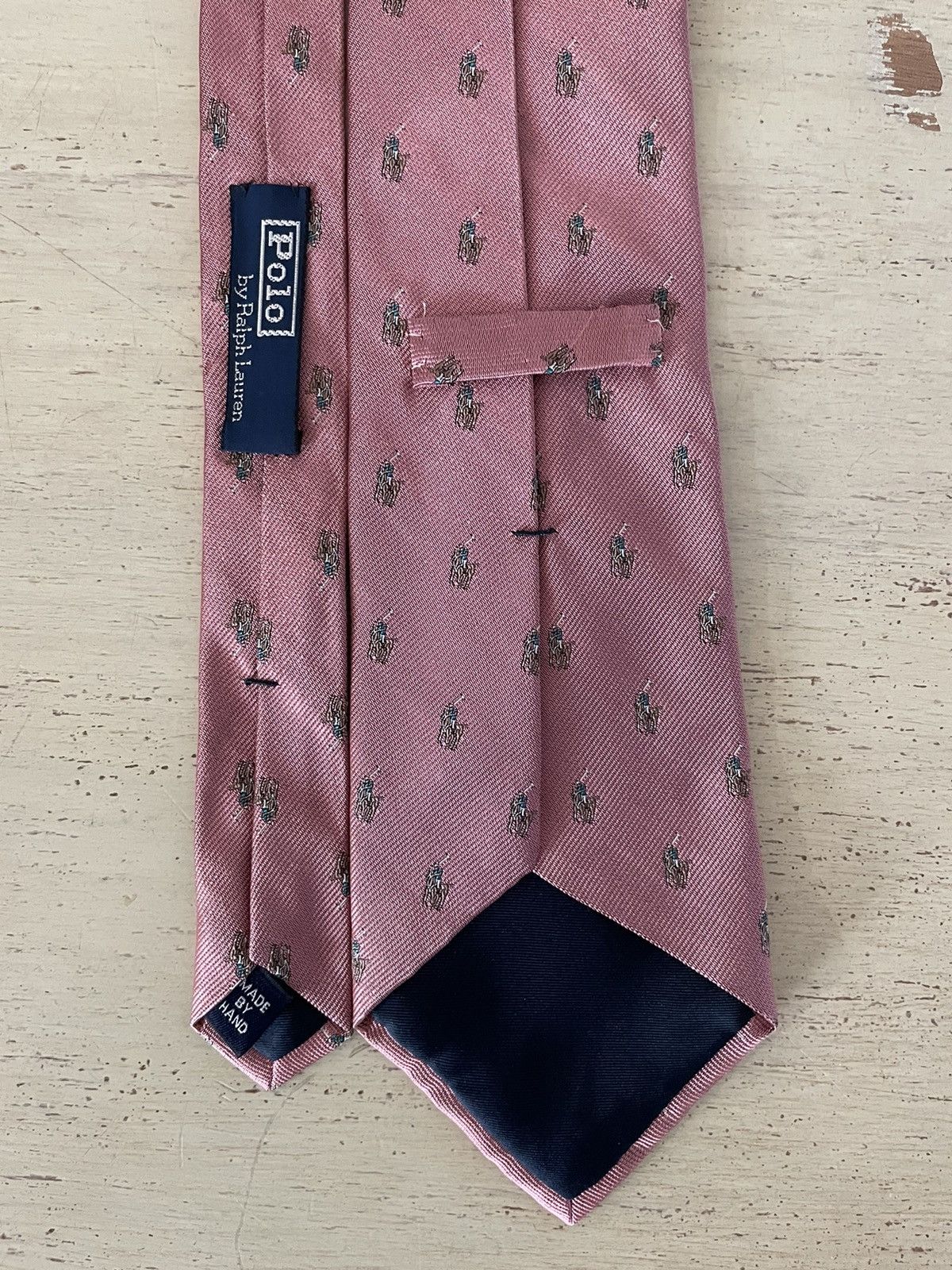 Polo Ralph Lauren × Vintage Spaced Multiple Polo Players Jacquard Silk Tie Size ONE SIZE - 2 Thumbnail