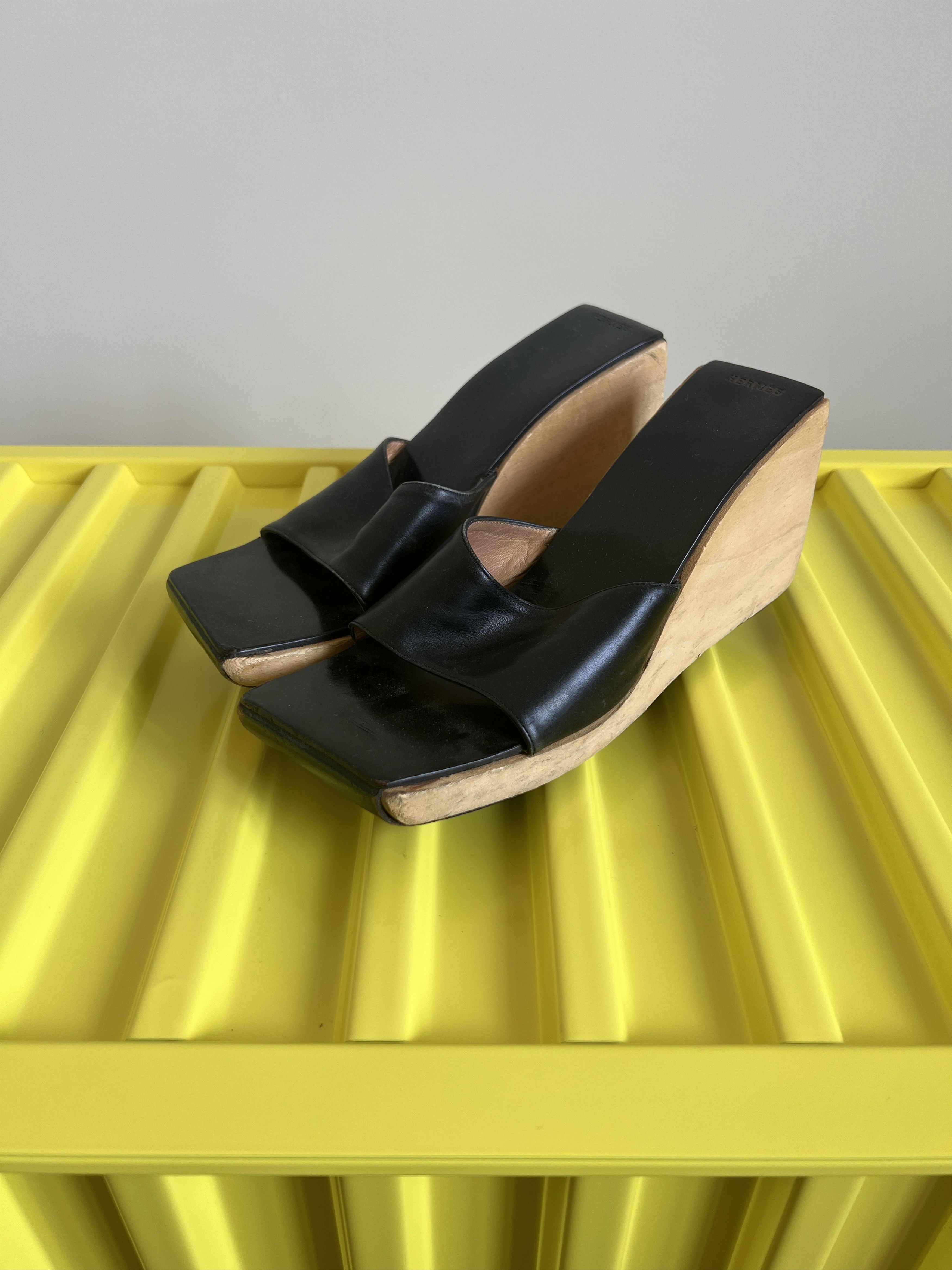 image of Hermes Wedge Sandal 1990's in Black, Women's (Size 7)