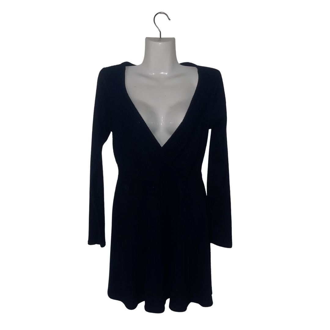 Urban Outfitters Navy Blue Long Sleeve Wrapped Neck Mini Ribbed Knit Dress Size M / US 6-8 / IT 42-44 - 4 Thumbnail
