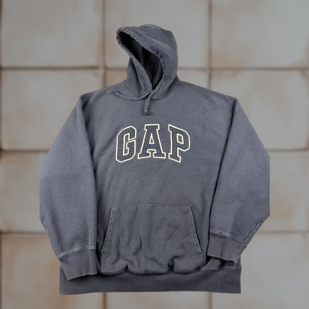 VINTAGE Gap Hooded Sweatshirt Men’s L Blue Crew Neck Pullover Logo Embroidered 90s Y2K Sweatshirt Hoodie
