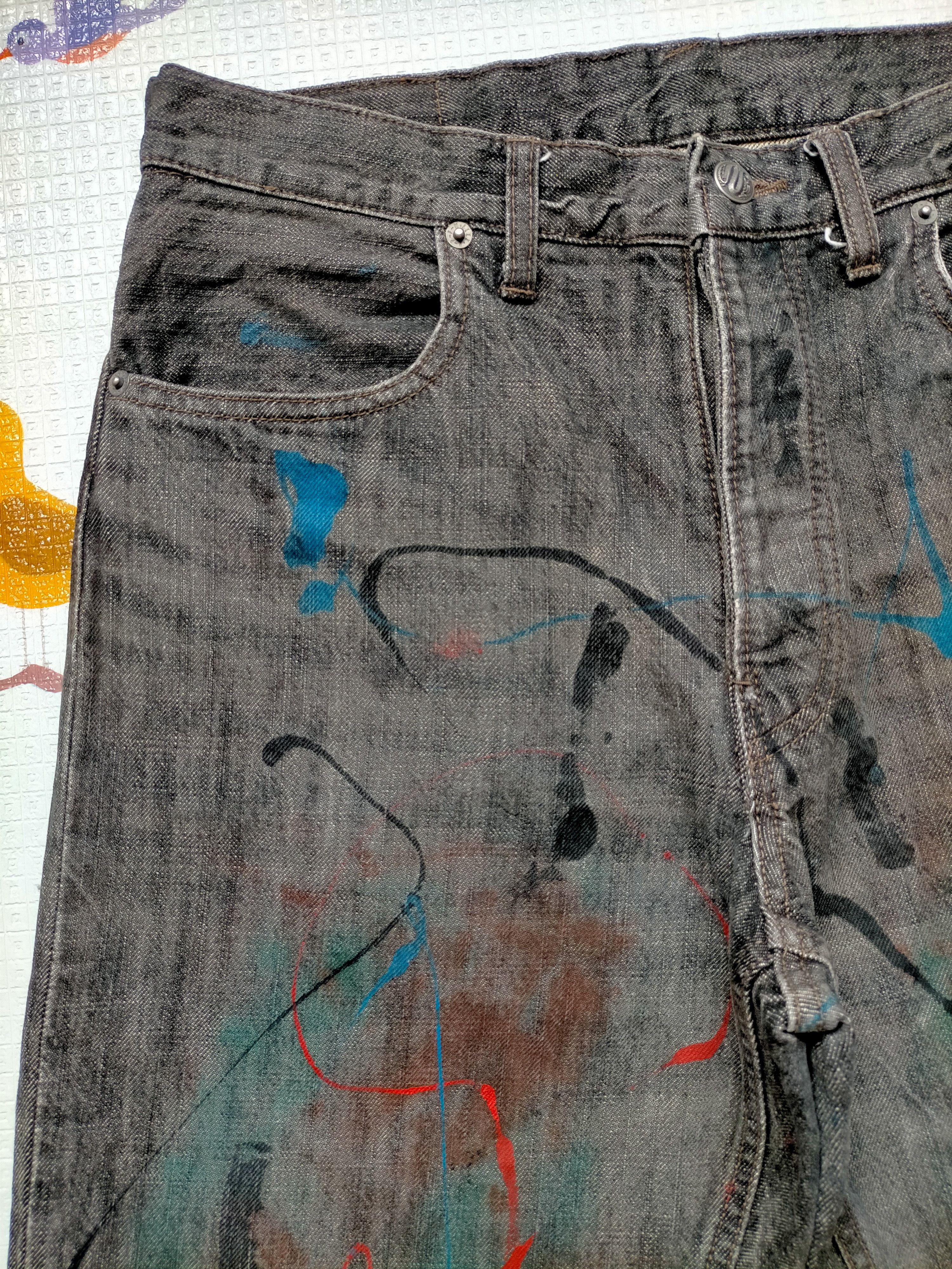 PPFM 🔥Rare ❗PPFM Patchwork Painted Black Button fly jeans Size US 31 - 4 Thumbnail