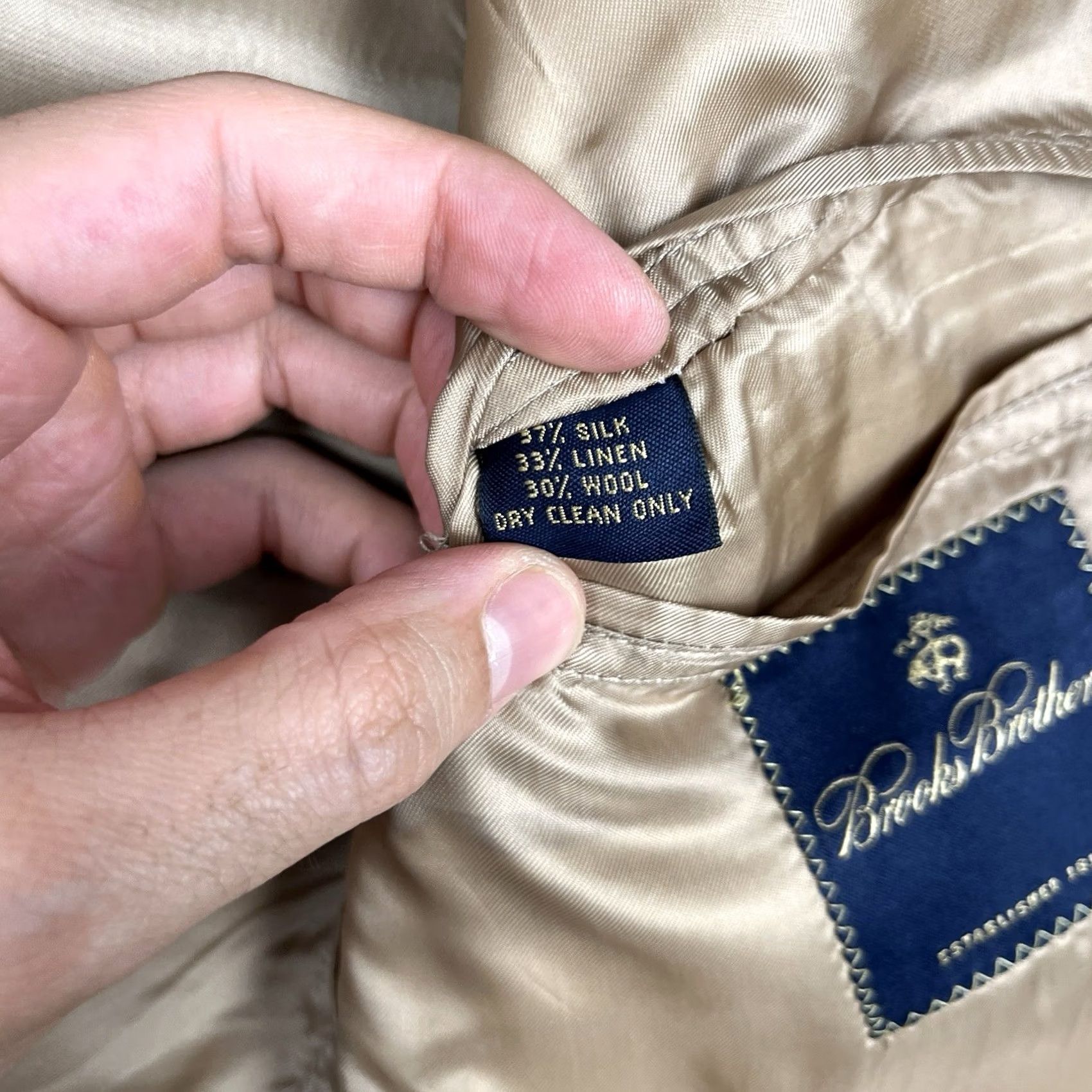 Brooks Brothers VINTAGE Brooks Brothers Jacket Mens 43 Beige Silk Linen Wool Blazer Size 46R - 4 Thumbnail
