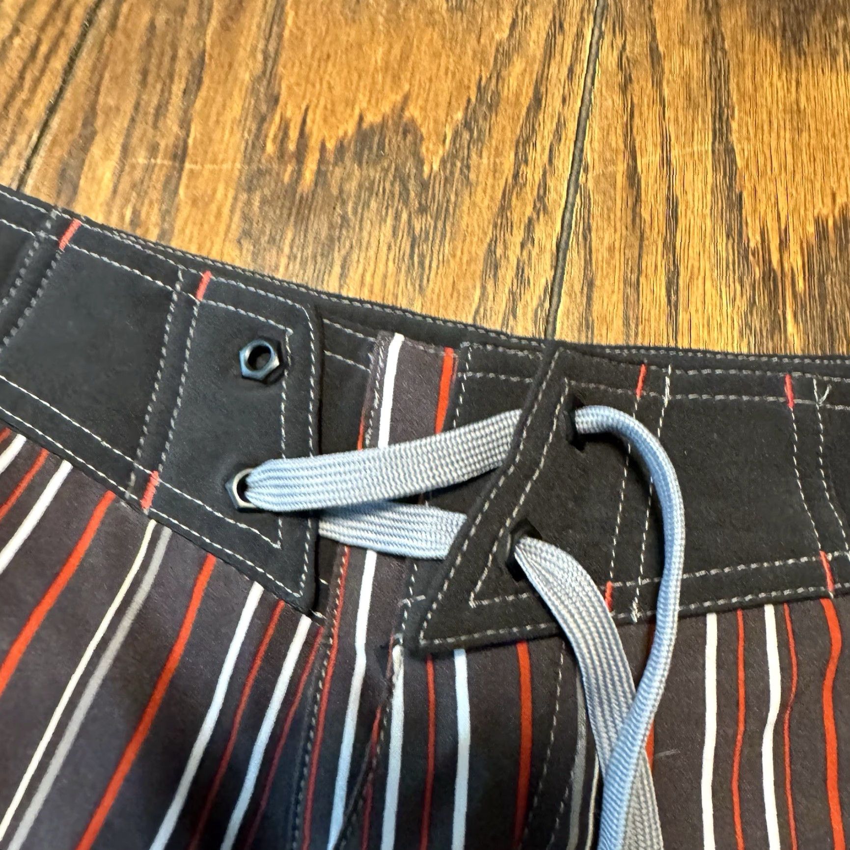 Vintage Jet Pilot Swim Trunks Board Shorts Mens 32 Black Striped Beach Surfing 10in Inseam Bamboo? No manter. Size US 32 / EU 48 - 4 Thumbnail