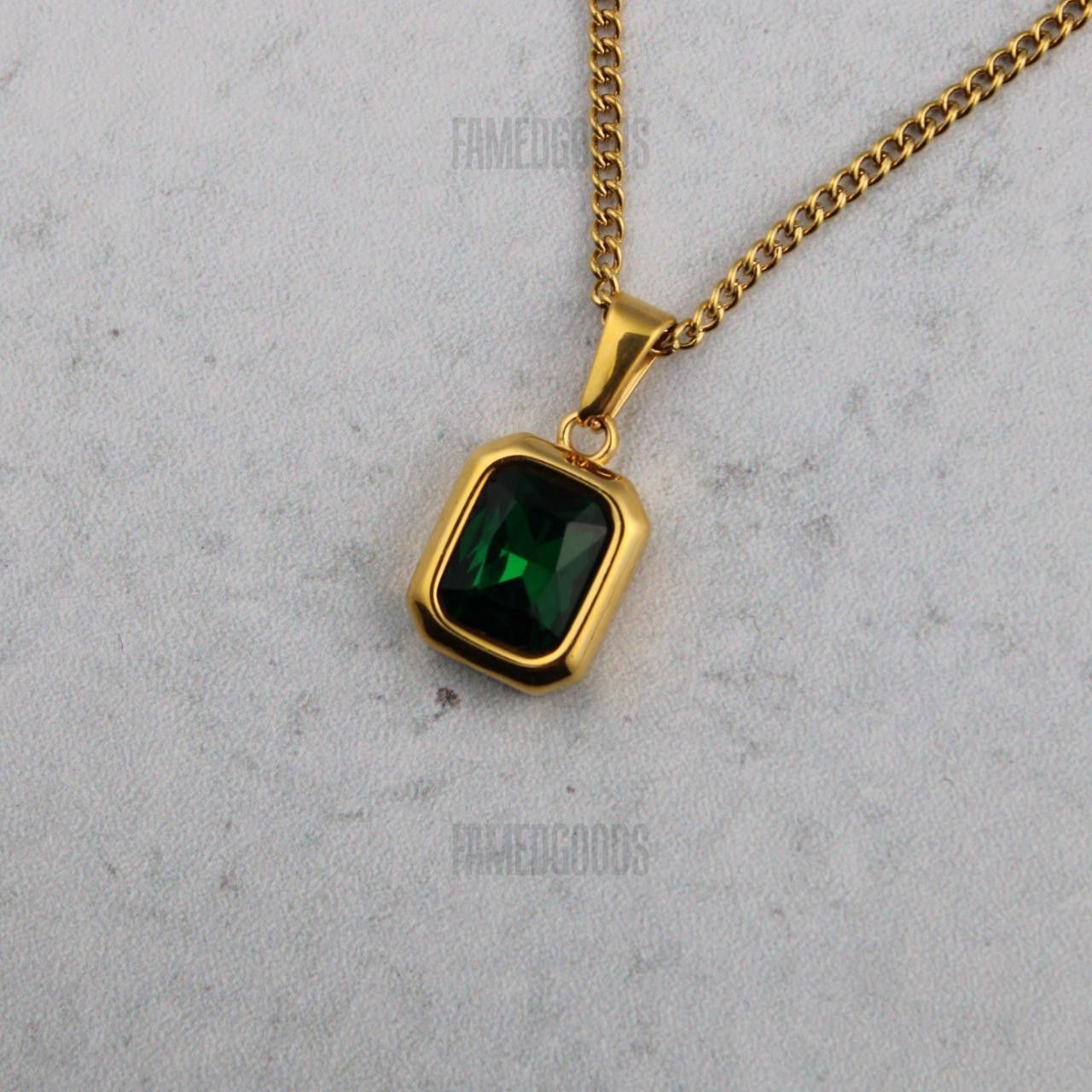 Jewelry Gold Emerald Cubic Zirconia Pendant Chain Necklace Size ONE SIZE - 4 Thumbnail