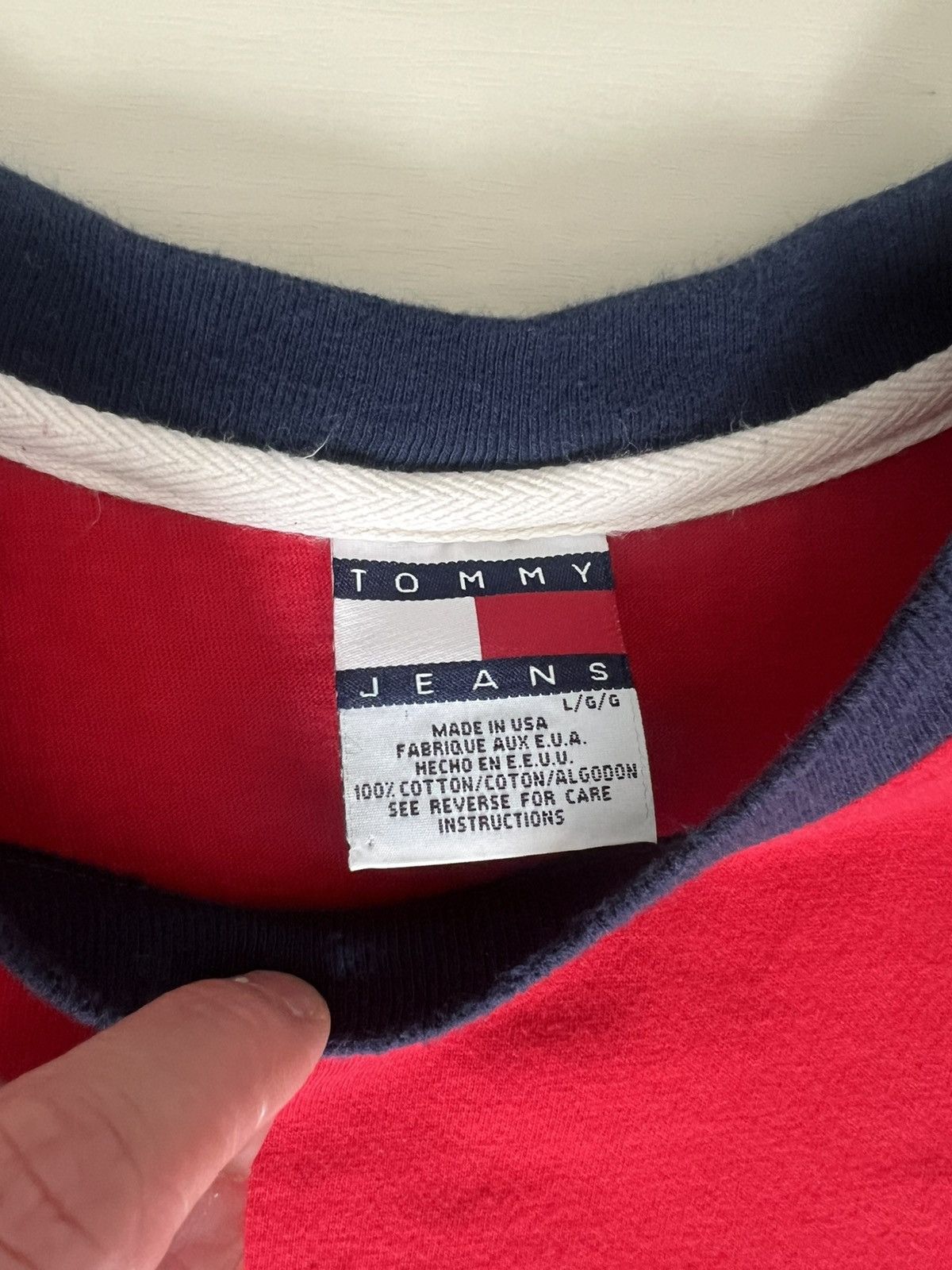 Tommy Hilfiger × Tommy Jeans × Vintage VTG Tommy Hilfiger Jeans Tee Sz L Men Red Box Logo Ringer Size US L / EU 52-54 / 3 - 3 Thumbnail