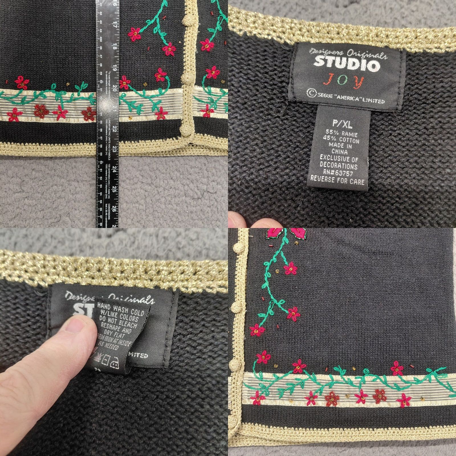 Vintage Vtg Studio Joy Vest Women’s P/XL Embellished Floral Christmas Knit Sleeveless Sweater Vest Size XL / US 12-14 / IT 48-50 - 8 Thumbnail