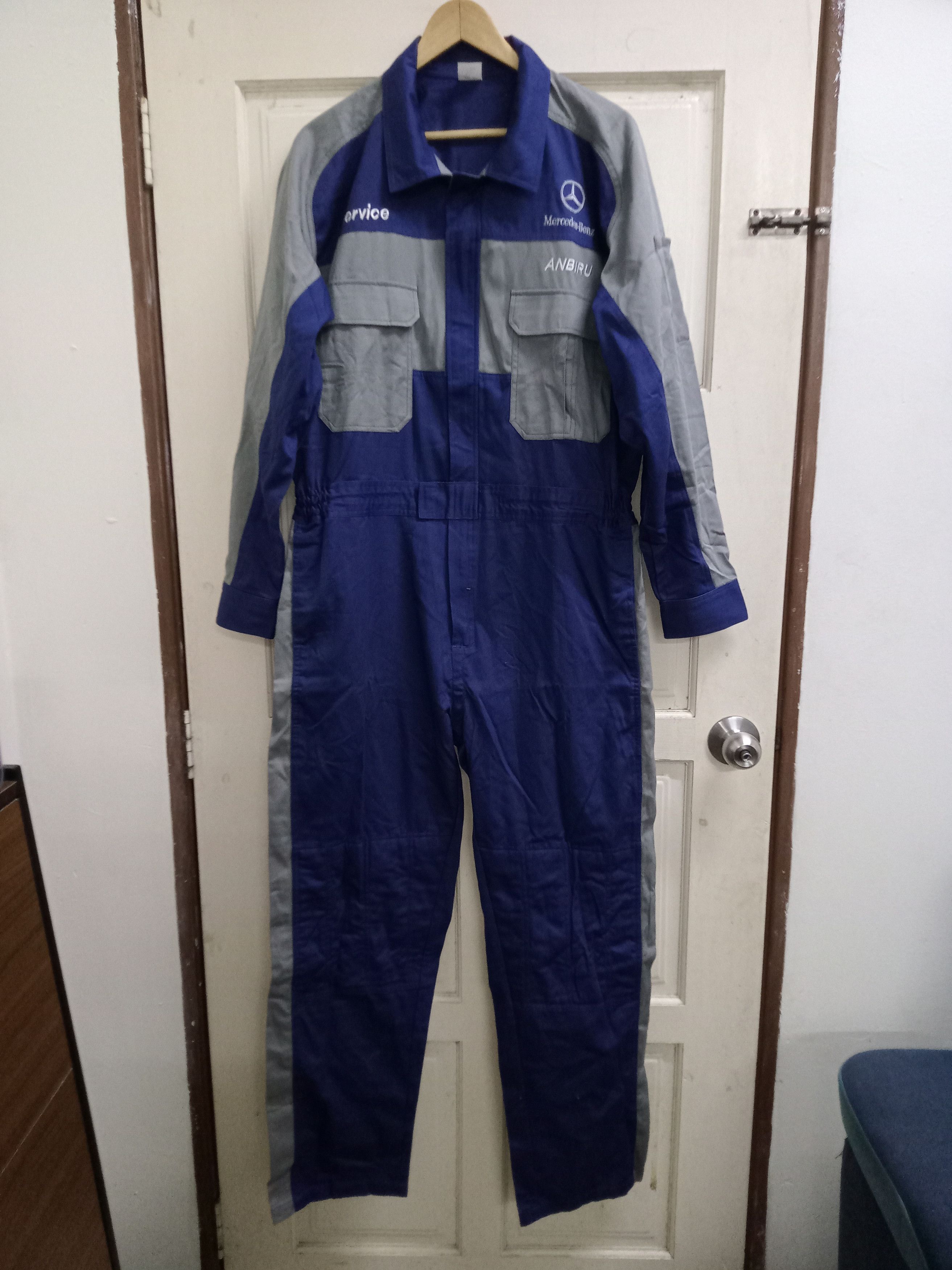 image of Gear For Sports x Mercedes Benz Vintage Mercedes Benz Overall Mechanic Workwear Jacket in Blue Grey