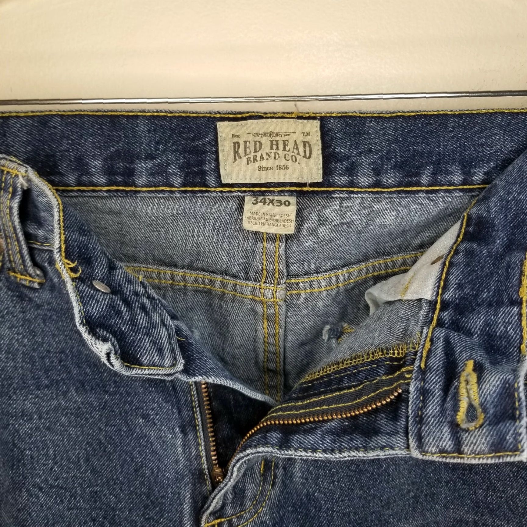 Vintage VINTAGE? No — brand RedHead, jeans, Men, 34x30, Blue Distressed Denim Straight Fit, 30" inseam, Cotton, Regular, Pockets, Classic Theme Size US 34 / EU 50 - 3 Thumbnail