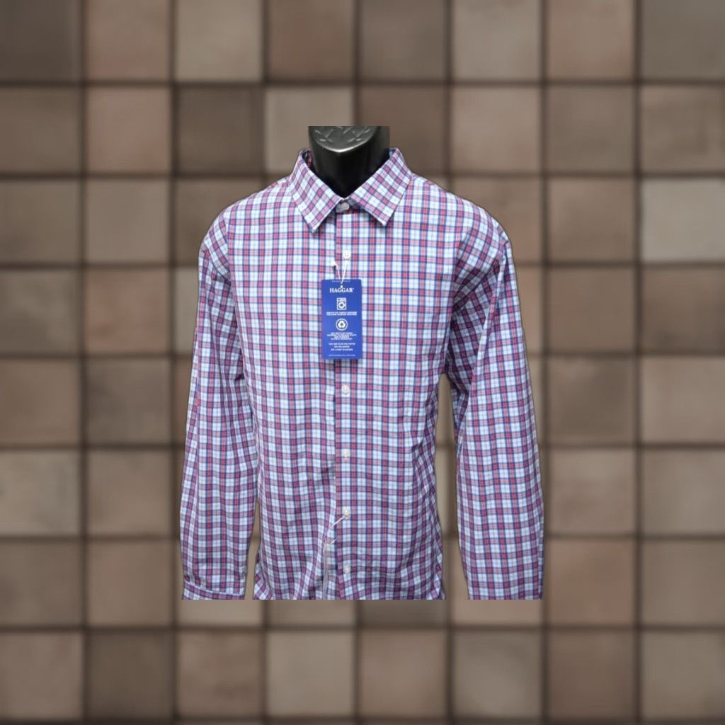 Haggar Performance Dress Shirt Slim Fit Plaid Stretch Mens XL NWT Button-Up Long Sleeve Multicolor 17-34/35 Advanced