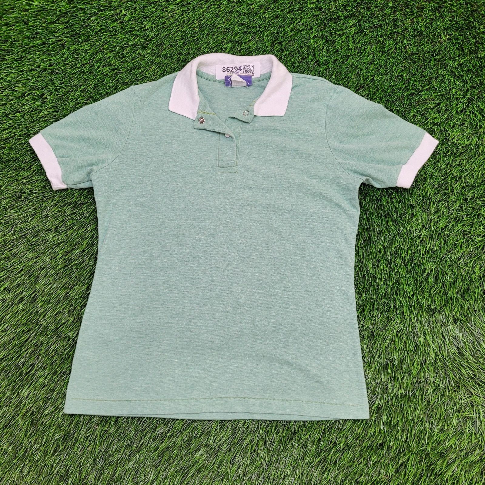 Vintage VTG 80s Maggiore Polo Shirt Womens XS/S Pastel Green White Size XS / US 0-2 / IT 36-38 - 1 Thumbnail