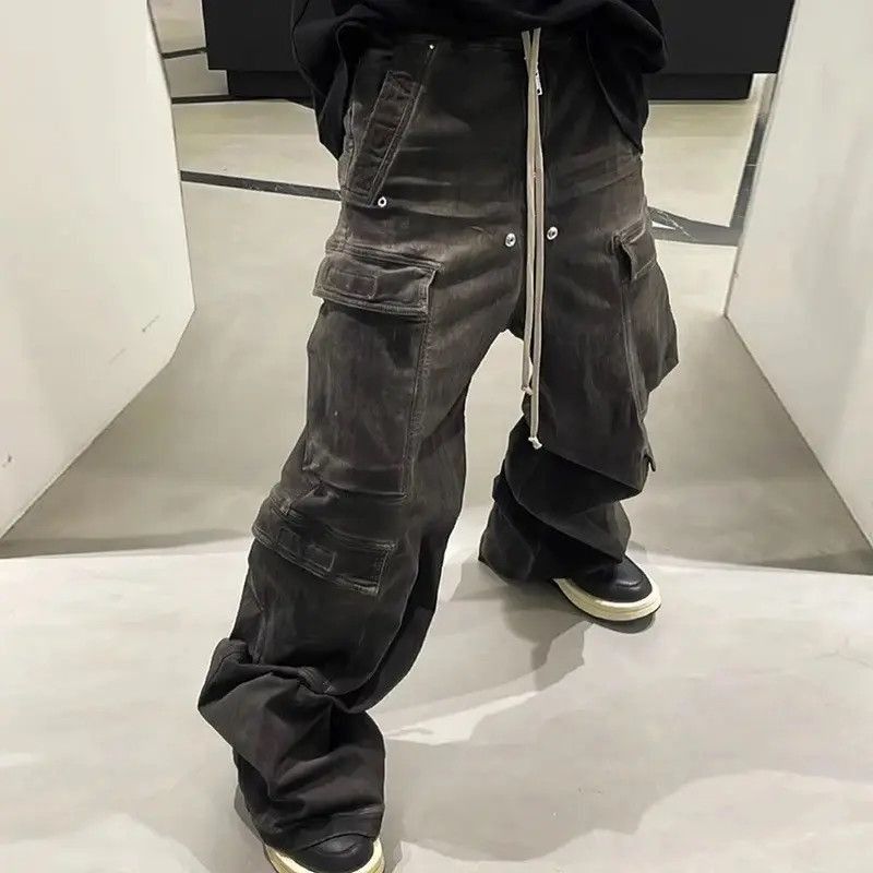 Japanese Brand Hombre Drawstring Elastic Baggy Cargo Jeans y2k Size US 34 / EU 50 - 4 Thumbnail