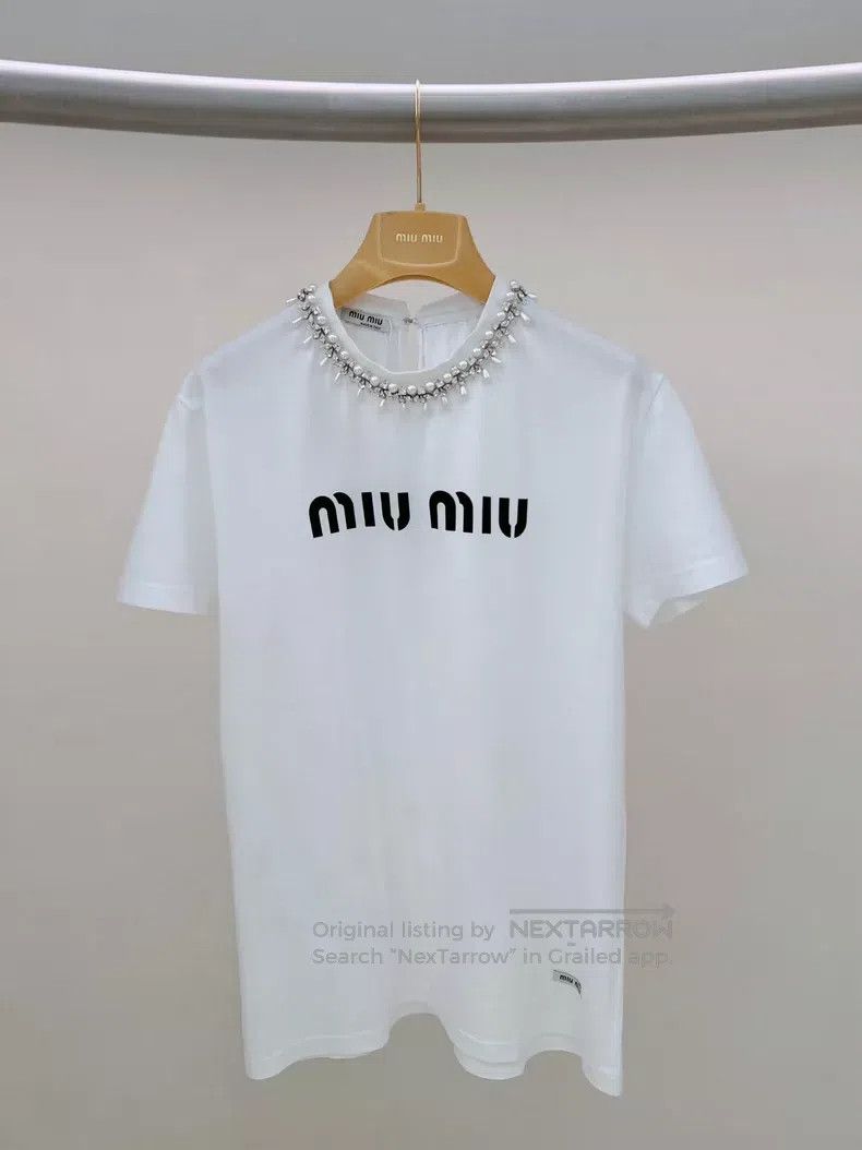 Miu Miu Miu Miu Size S White beaded short sleeve T-shirt Size S / US 4 / IT 40 - 1 Thumbnail