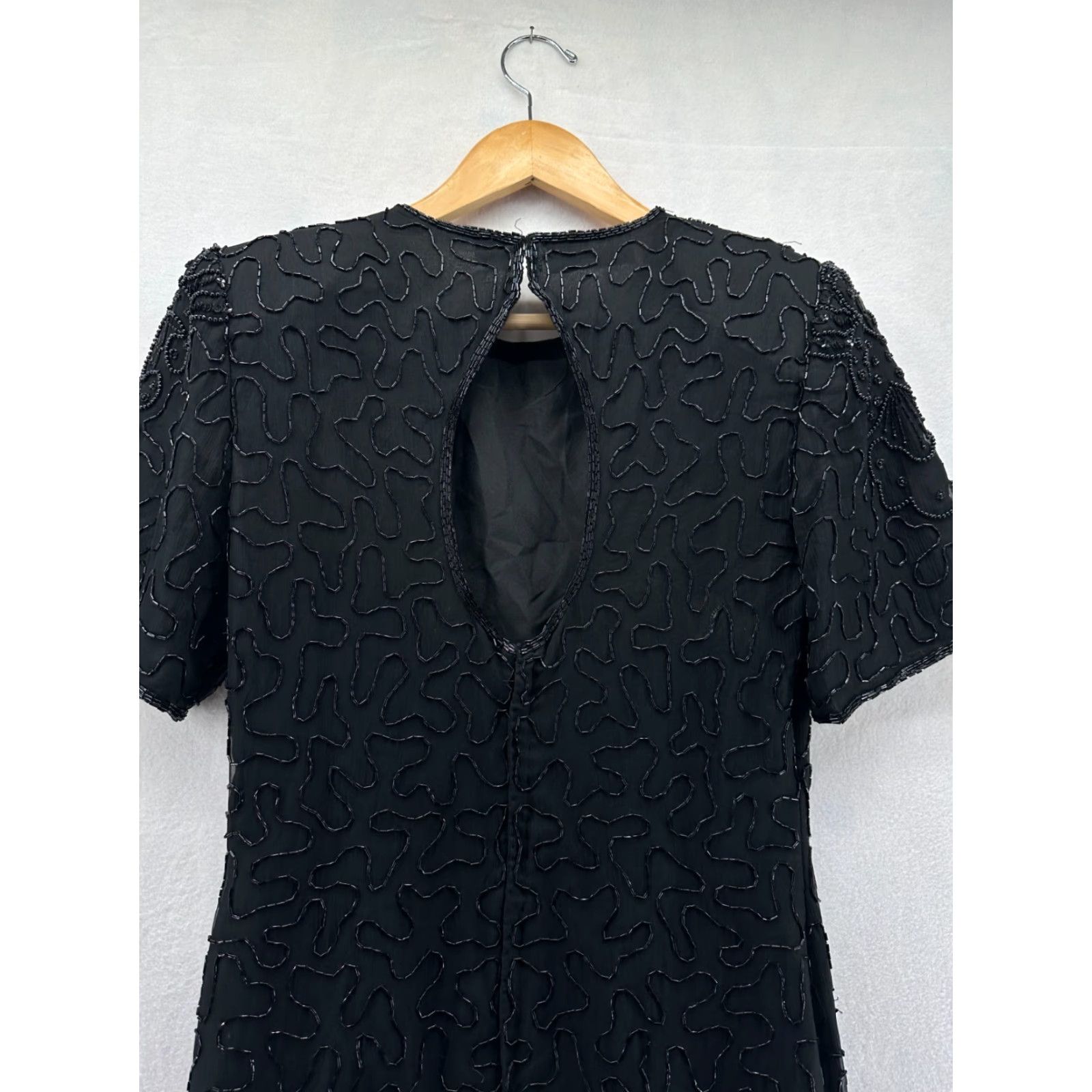 Vintage VINTAGE Laurence Kazar Dress Sheath Black Silk Beaded Formal Knee Length Medium Women’s 90s Size M / US 6-8 / IT 42-44 - 7 Thumbnail