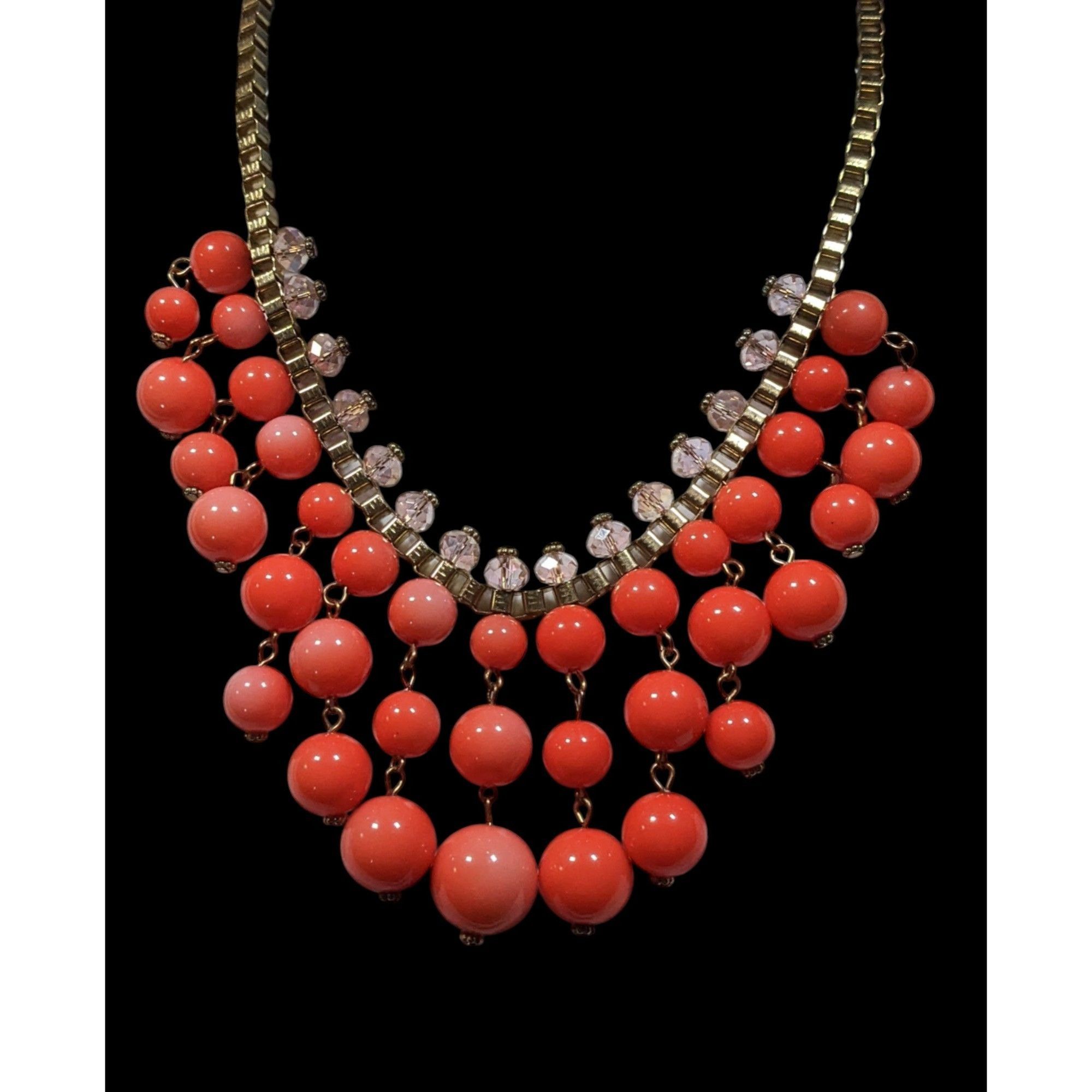 Other Vintage Salmon Beaded Fringe Necklace On Gold Tone Box Chain Size ONE SIZE - 5 Thumbnail