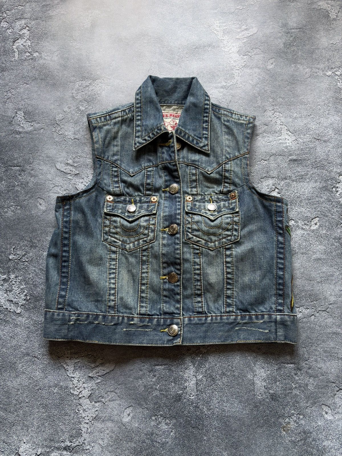 True Religion Vintage True Religion Tropical Flamingo Y2K Denim Vest Size S / US 4 / IT 40 - 1 Thumbnail
