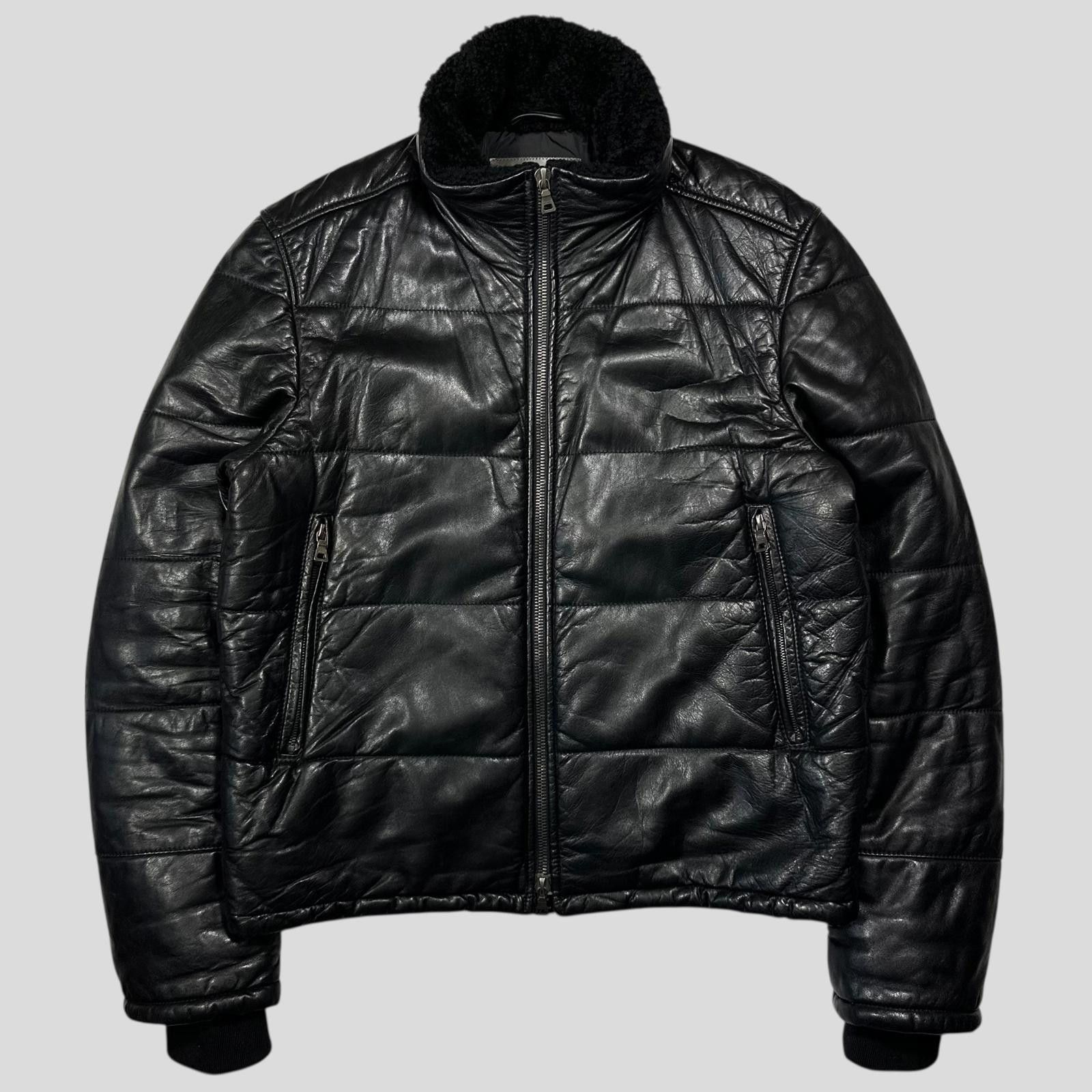 Prada Sport 00’s Leather Aviator Fur Collar Hooded Puffer L